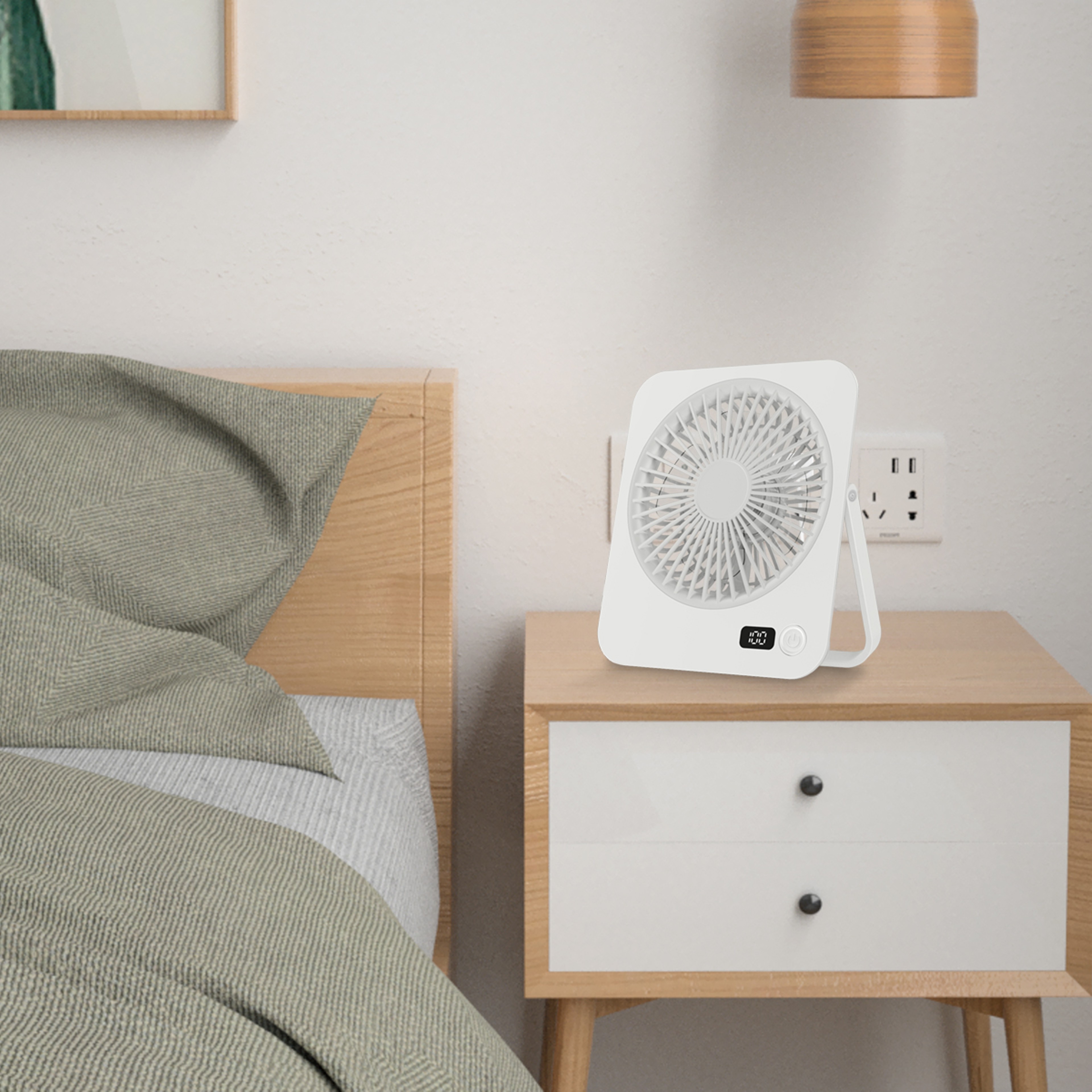 Rechargeable Desktop Wall Fan With Digital Display 5 Speed Personal Cooler 2