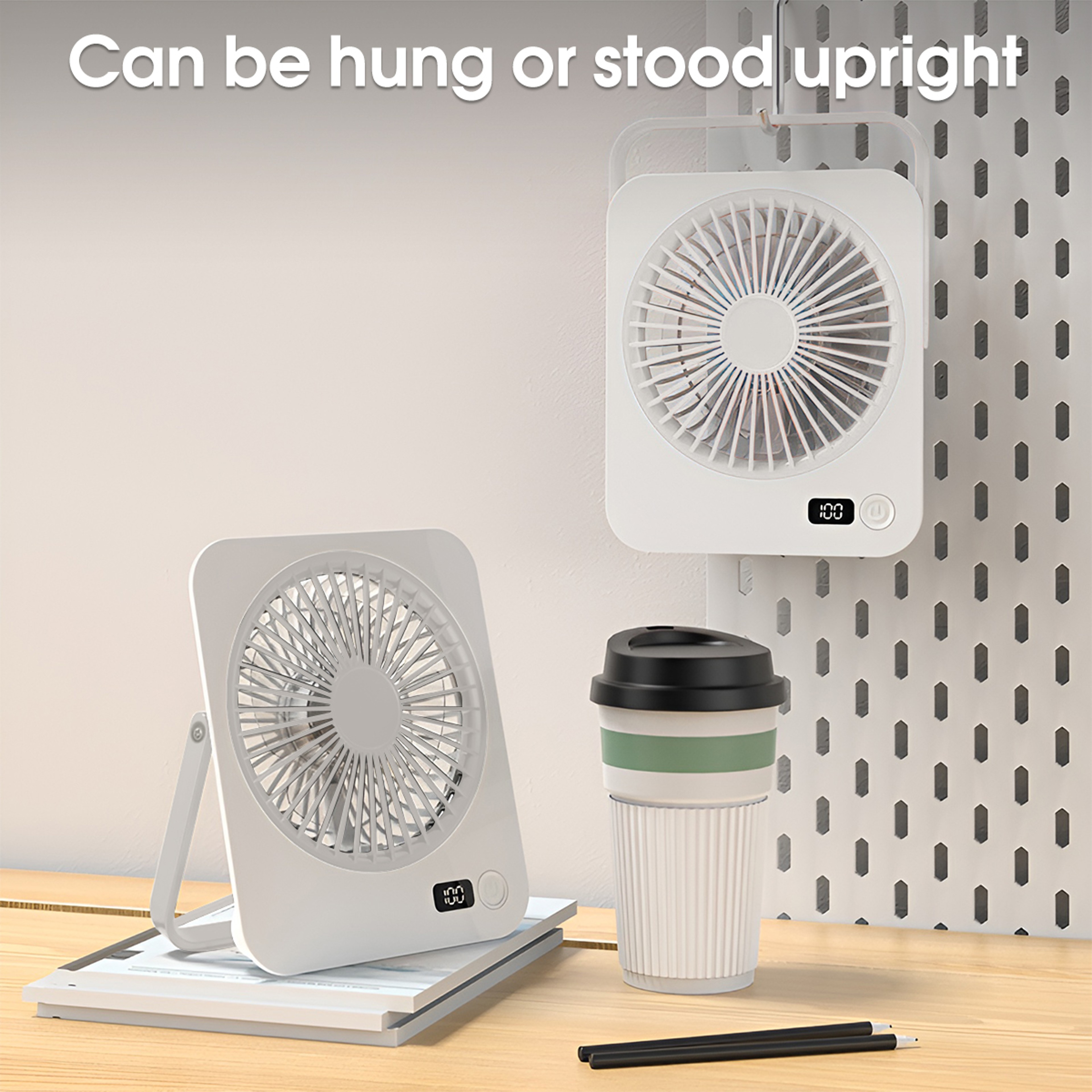Rechargeable Desktop Wall Fan With Digital Display 5 Speed Personal Cooler 4