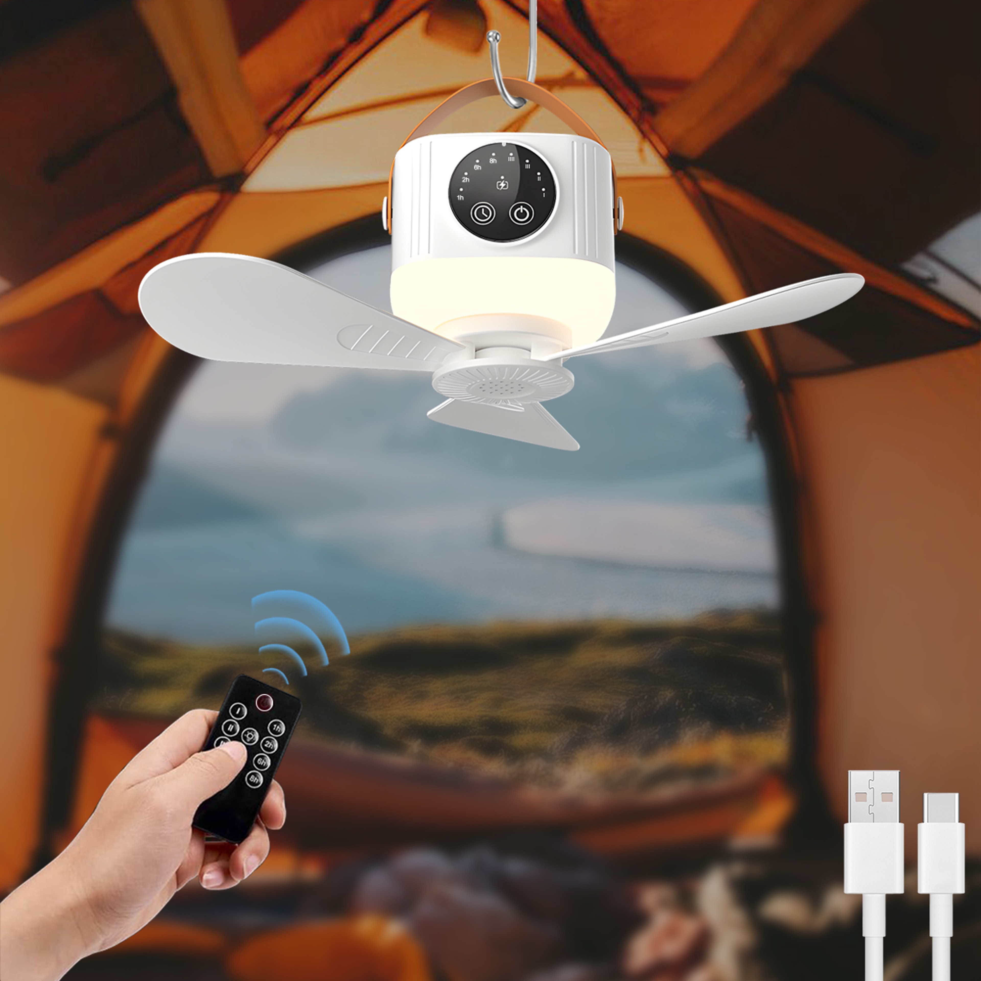 Rechargeable LED Ceiling Fan Light Portable Quiet Lamp With Remote Control 0