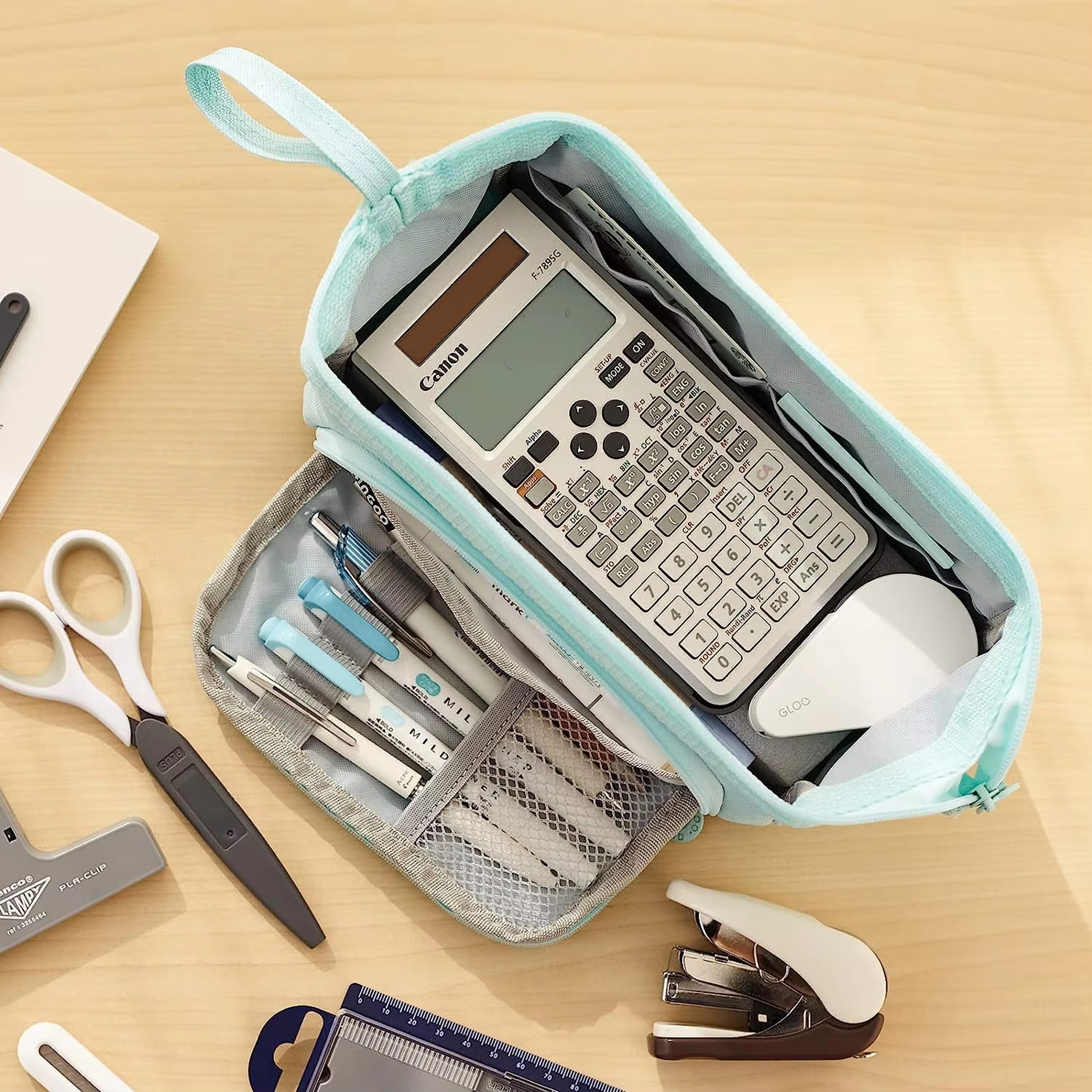 Large Capacity Canvas Pencil Case Double Layer School Organizer 4