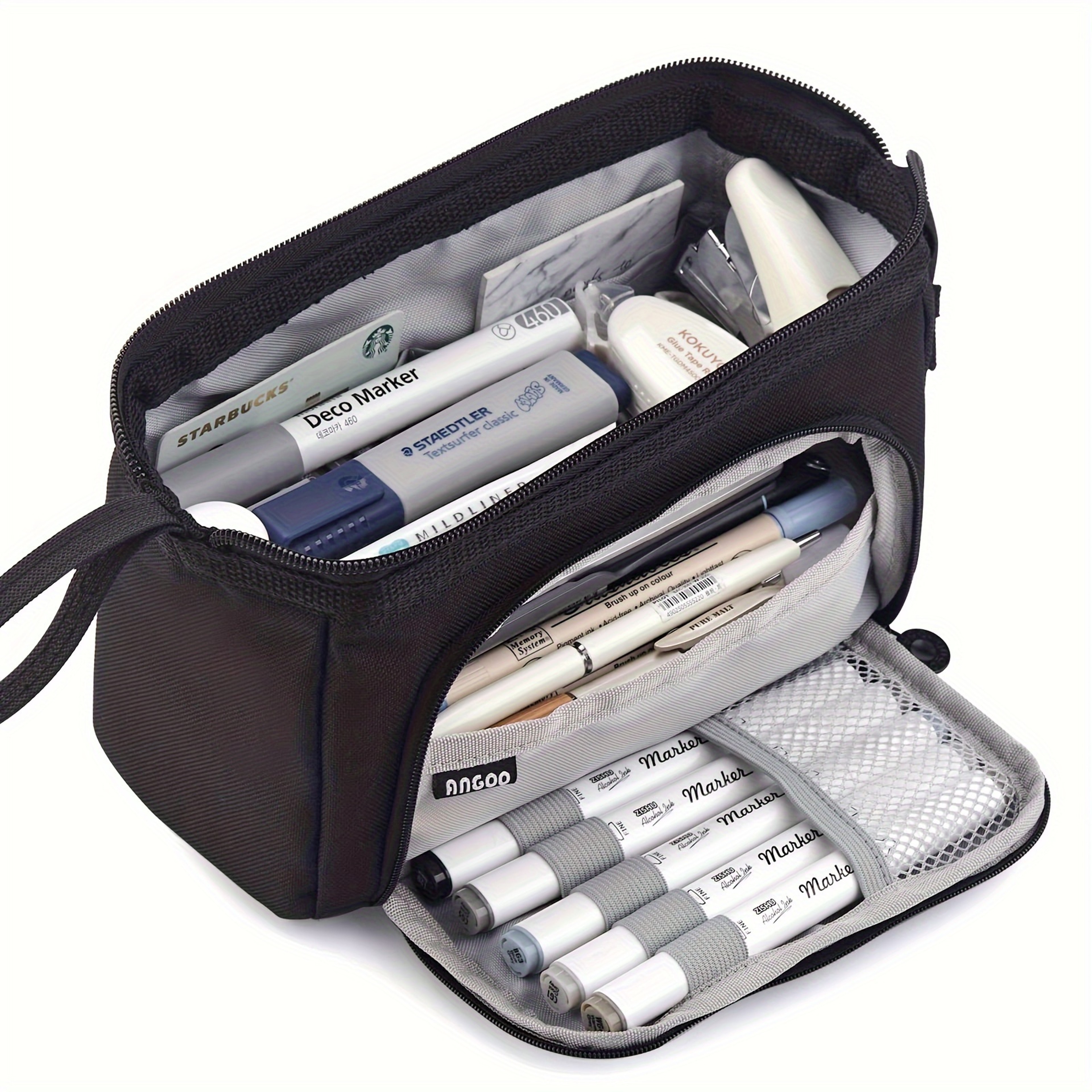 Large Capacity Canvas Pencil Case Double Layer School Organizer 7