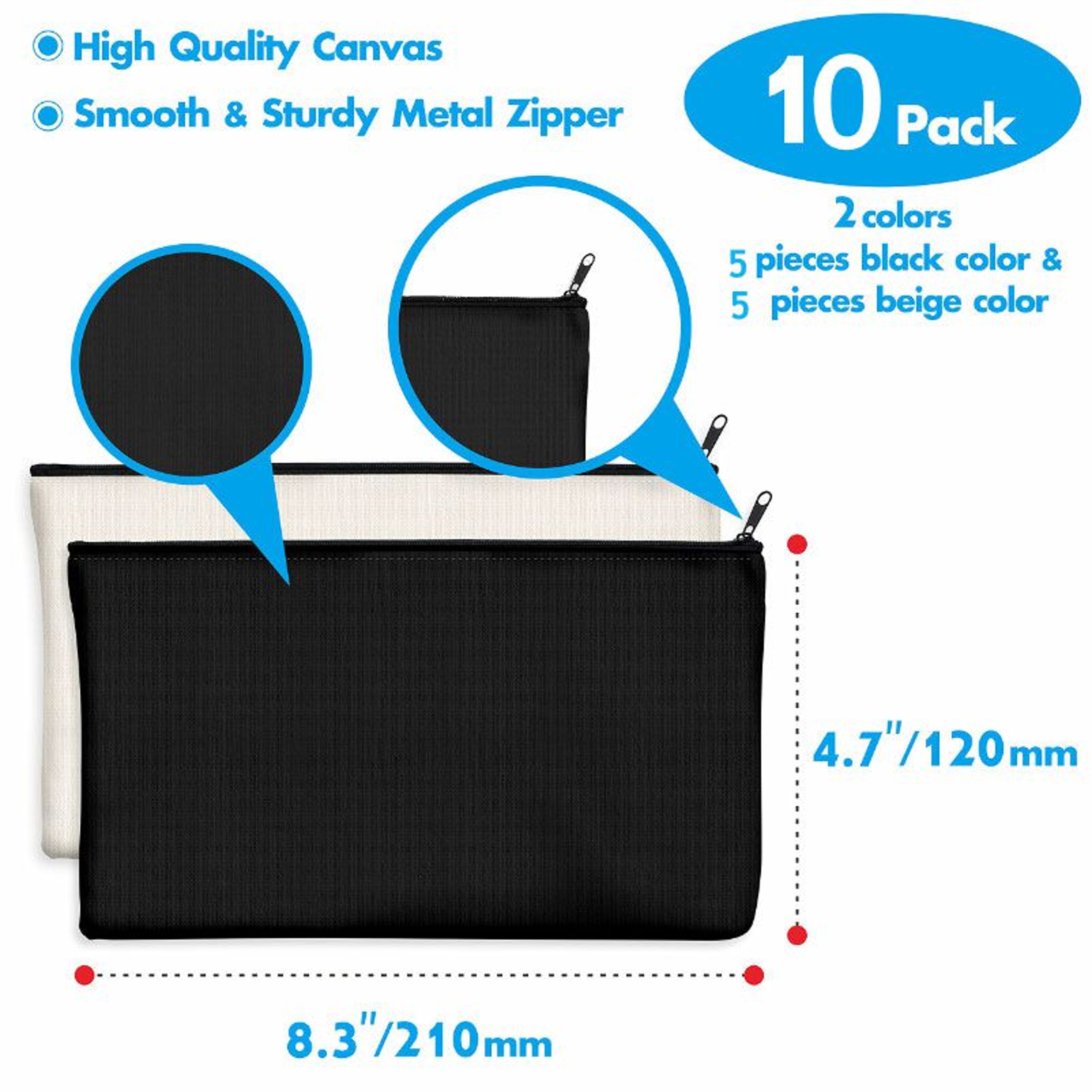 Blank Canvas Craft Bags Reusable Zipper Pencil Case Cosmetic Pouches For DIY Projects 3