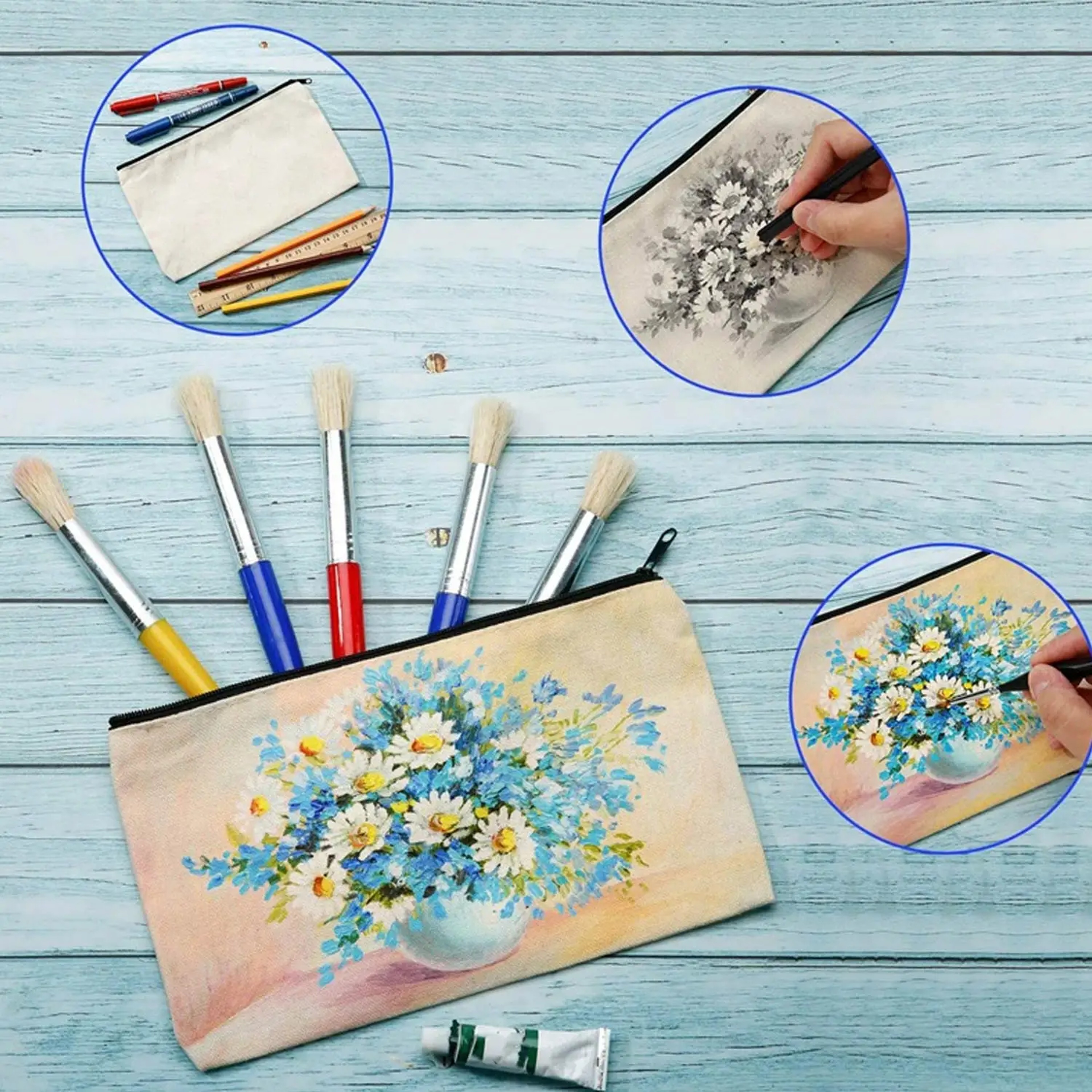 Blank Canvas Craft Bags Reusable Zipper Pencil Case Cosmetic Pouches For DIY Projects 4
