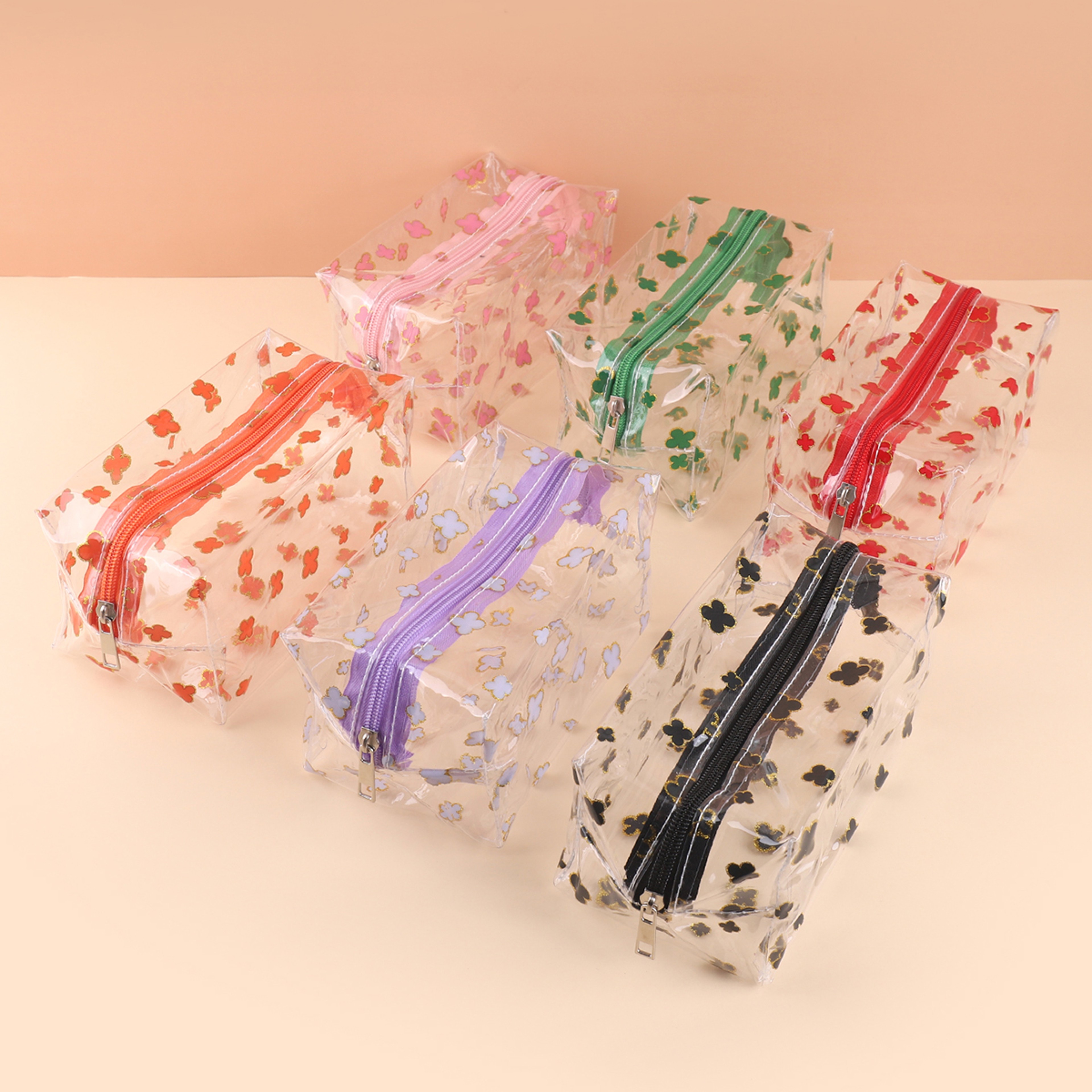 Clear Glitter Four Leaf Clover Waterproof Pencil Case Makeup Organizer Pouch 0