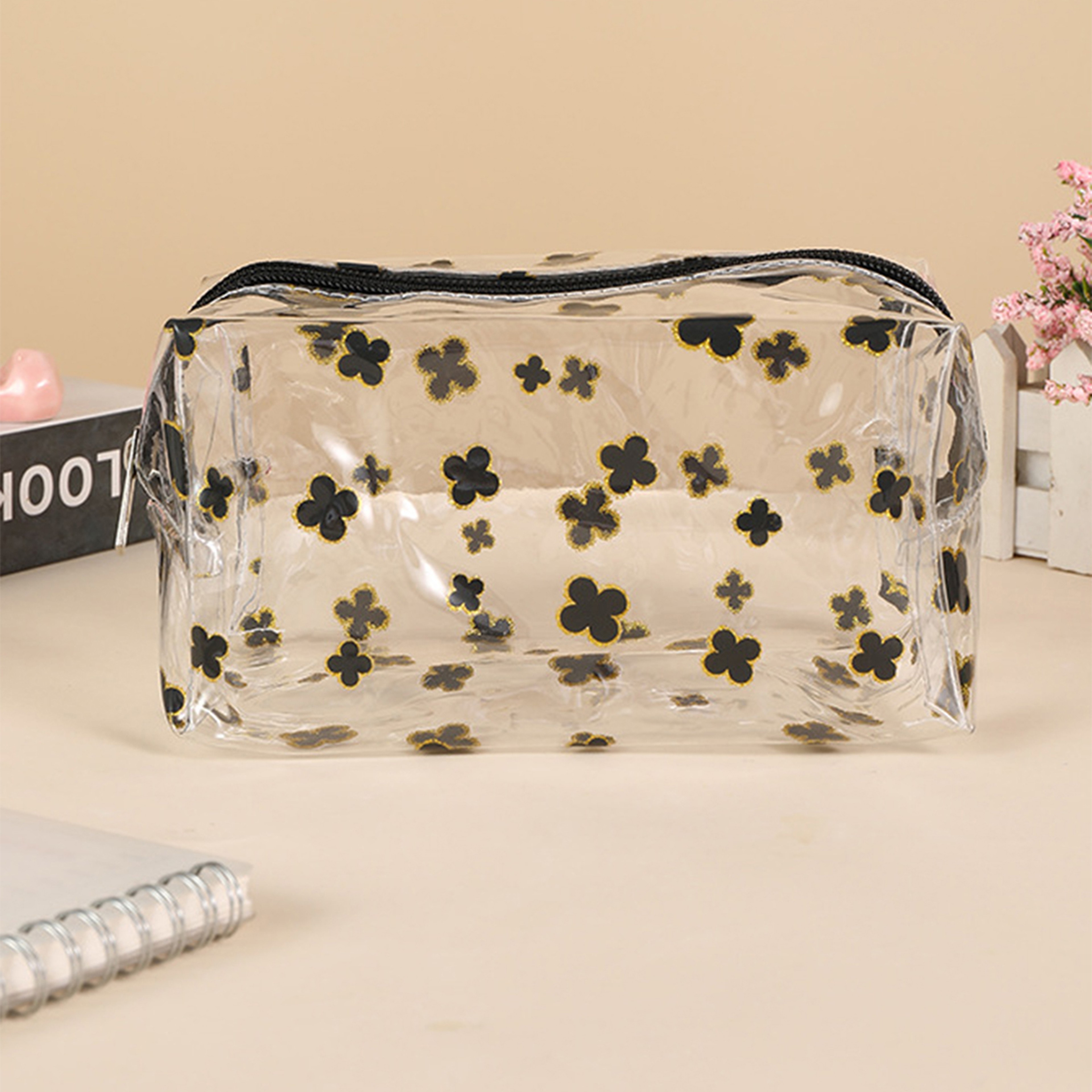 Clear Glitter Four Leaf Clover Waterproof Pencil Case Makeup Organizer Pouch 9