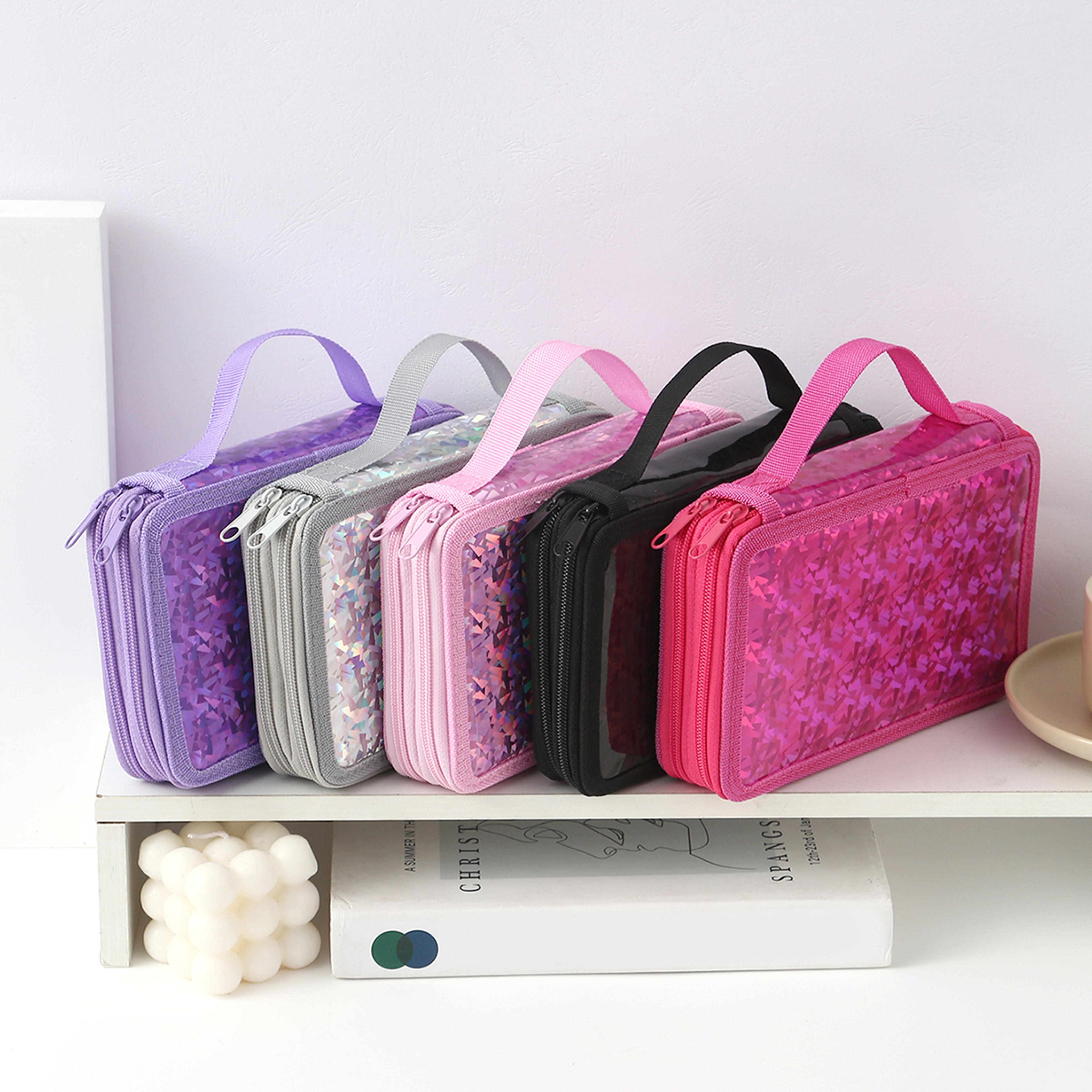 Large Capacity Double Layer Pencil Case With Laser Print Organizer For School Office 2