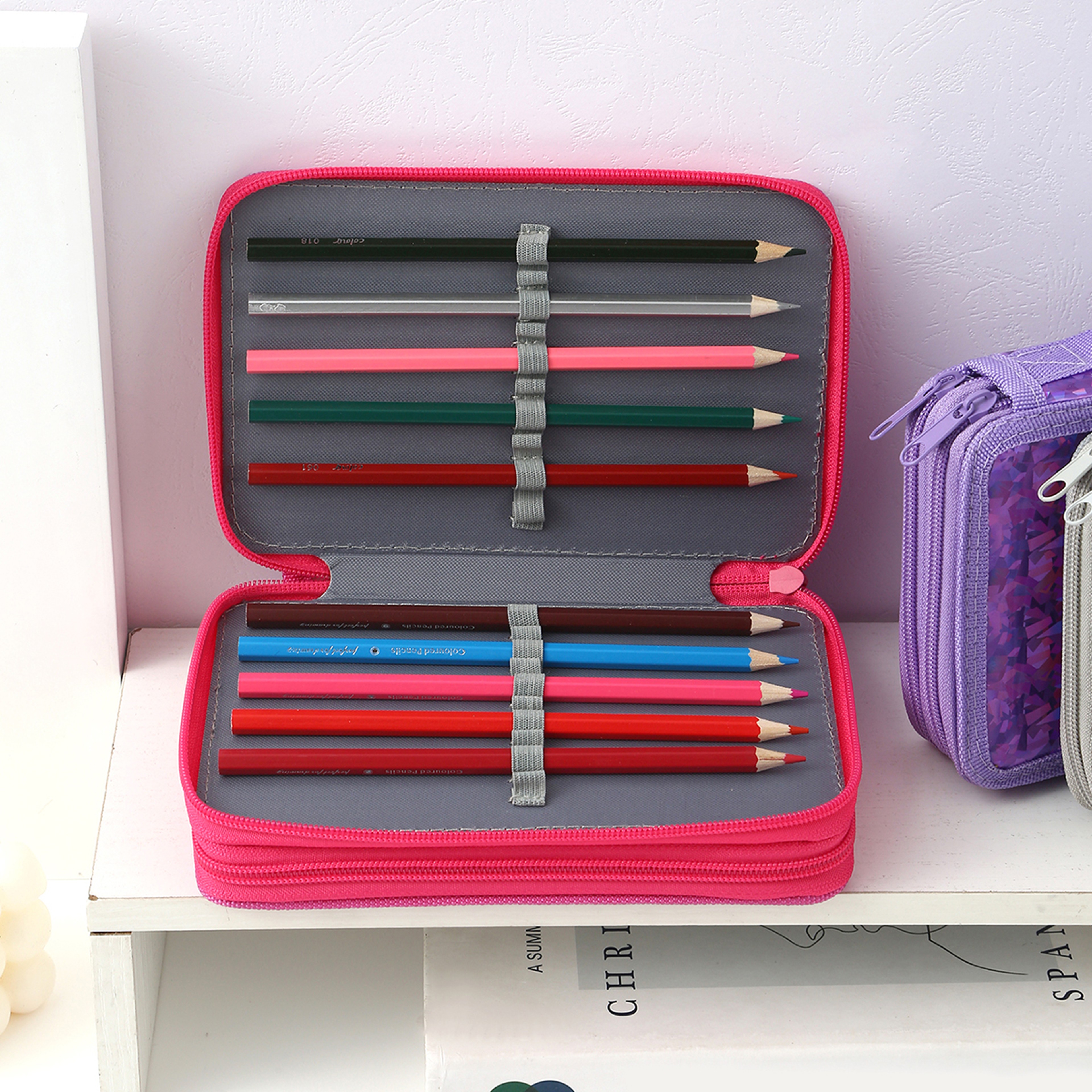 Large Capacity Double Layer Pencil Case With Laser Print Organizer For School Office 3