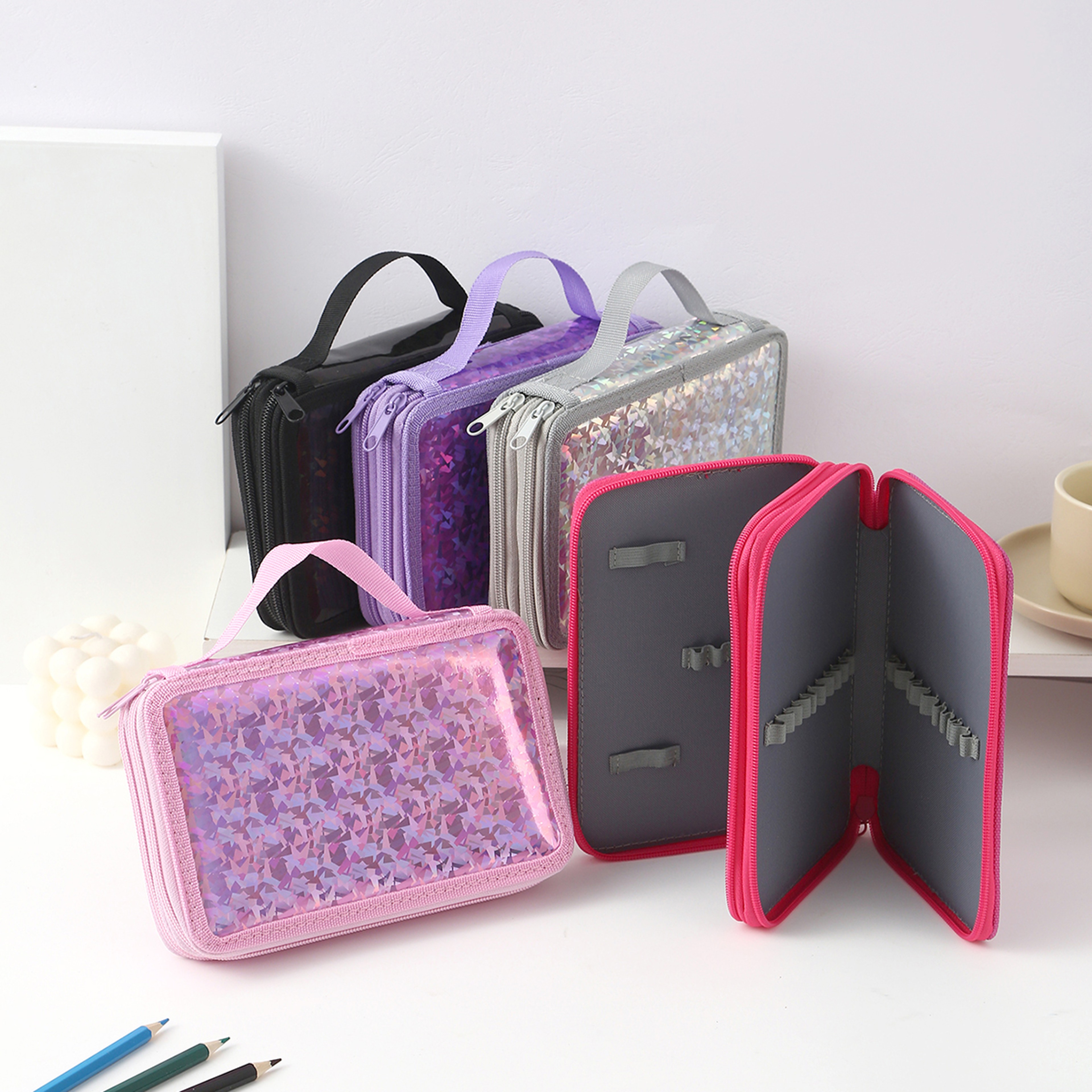 Large Capacity Double Layer Pencil Case With Laser Print Organizer For School Office 5