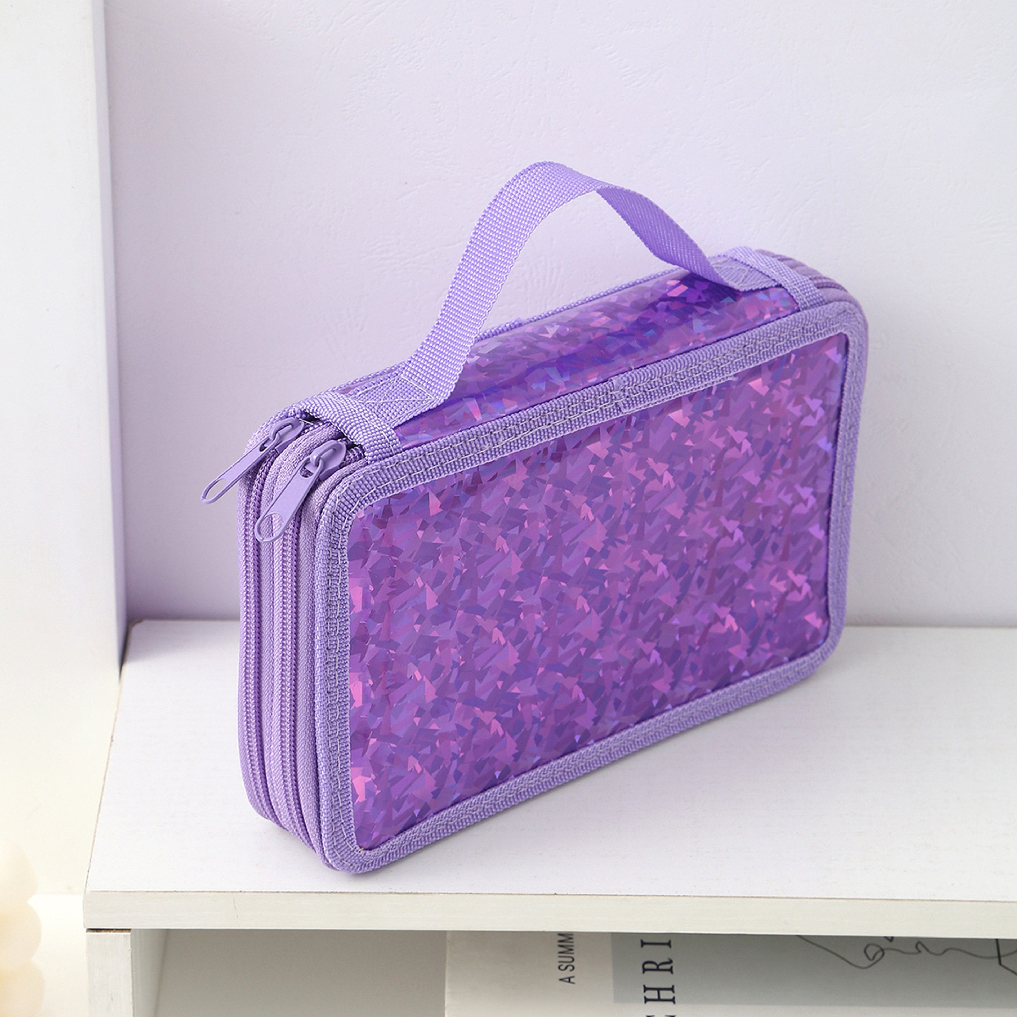 Large Capacity Double Layer Pencil Case With Laser Print Organizer For School Office 7
