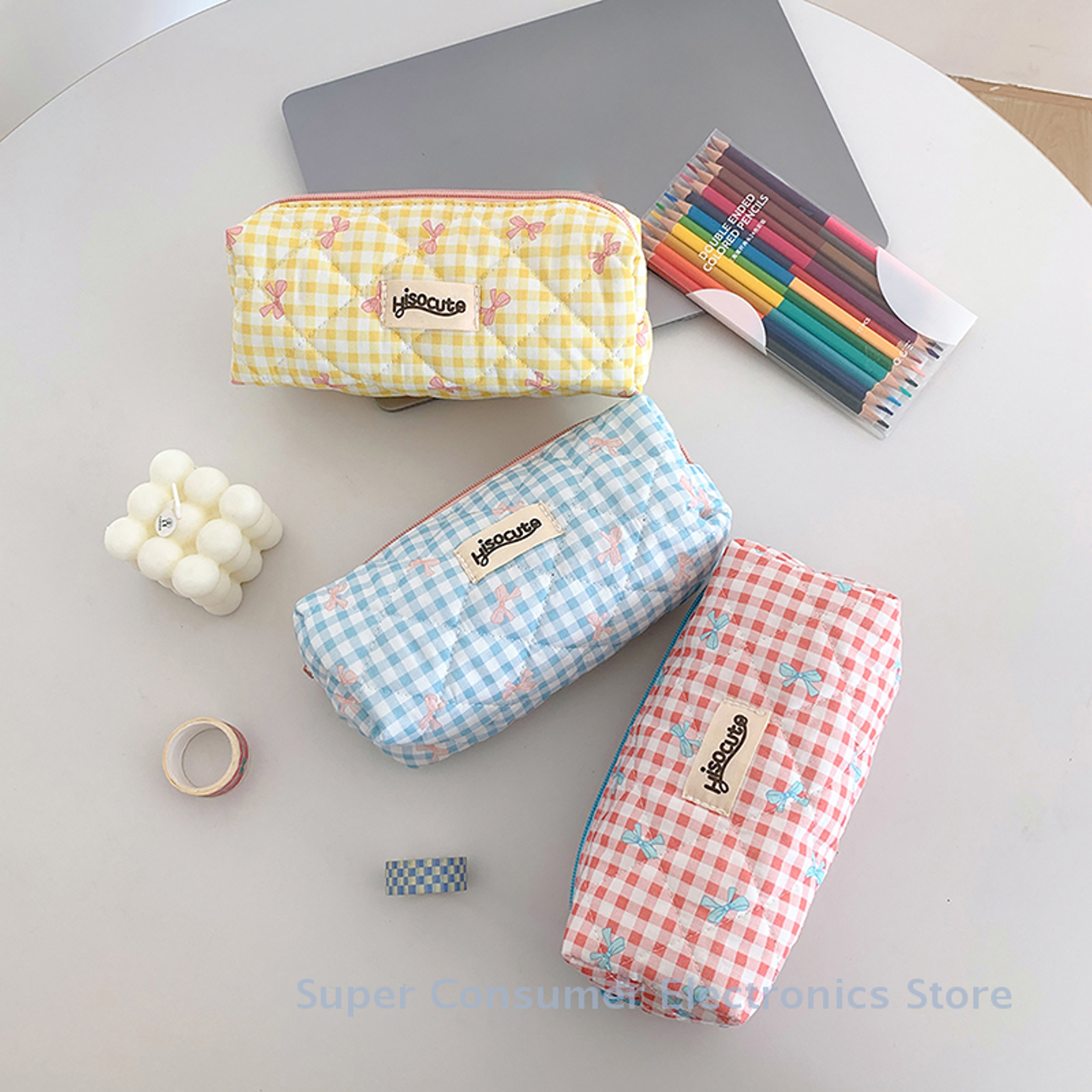 Floral Bow Pencil Case Cute Stationery Storage Bag For School Office Makeup Supplies 4