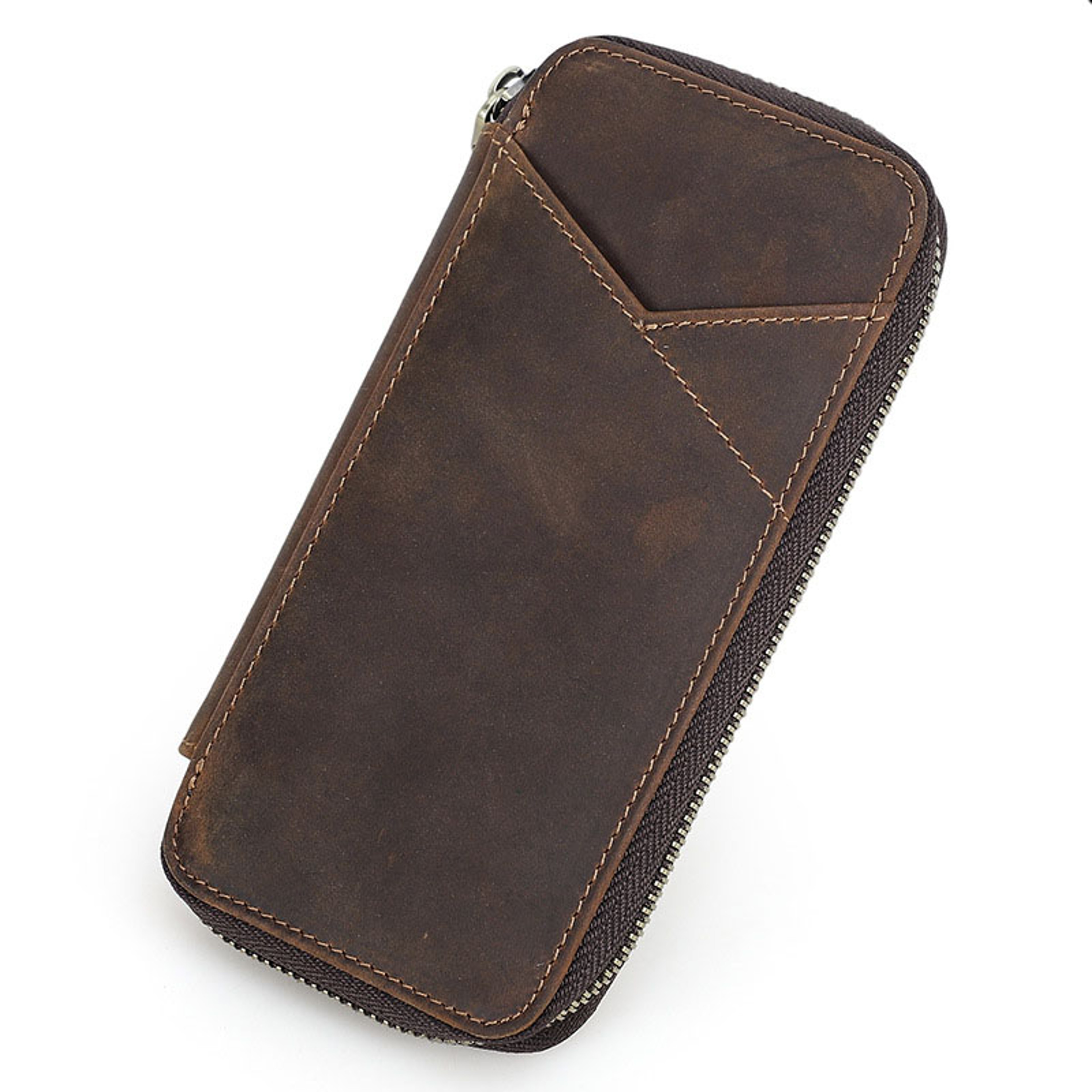Genuine Leather Pencil Case Slot Handmade Fountain Pen Organizer Bag 5