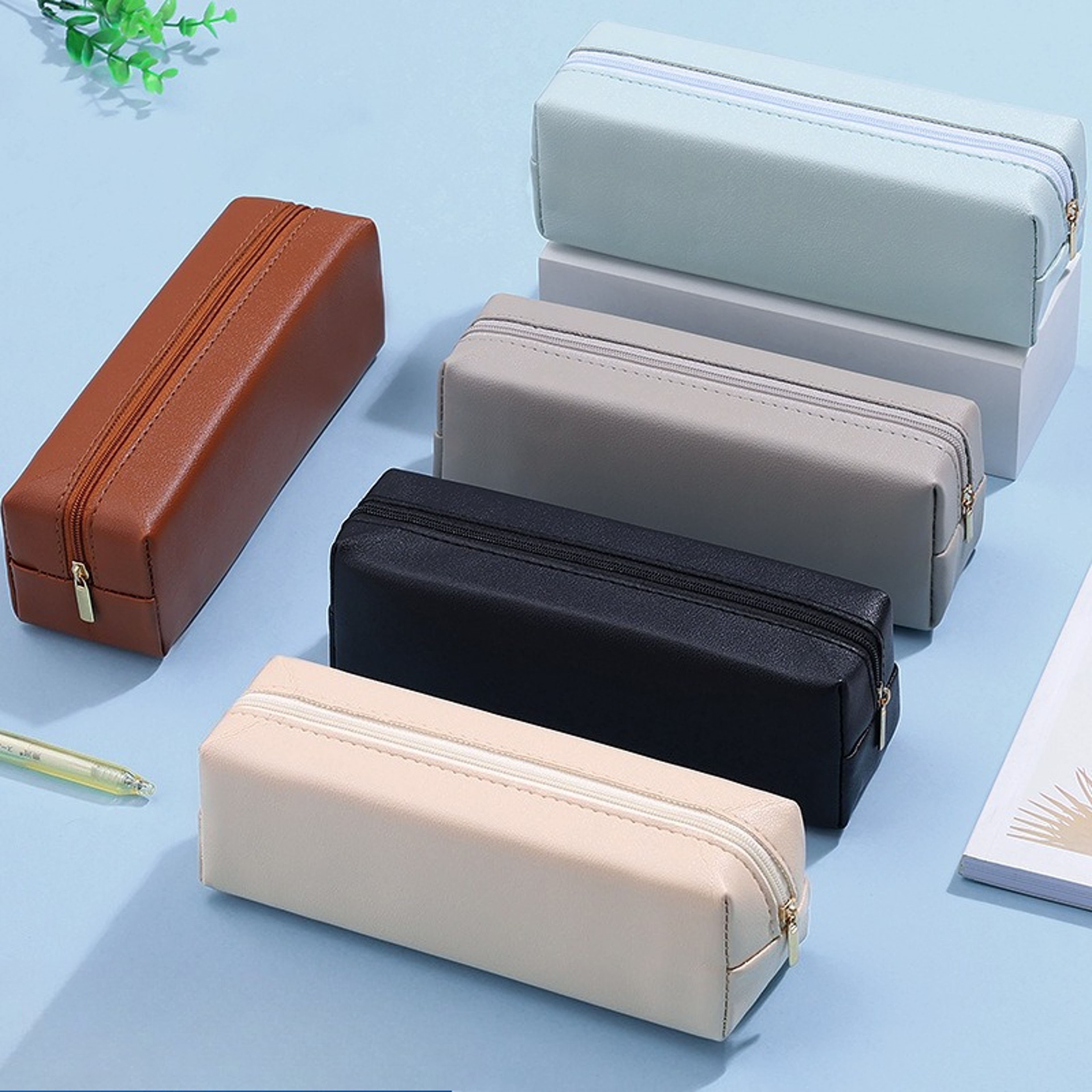 Large Capacity PU Leather Pencil Case Organizer For Students Office And School Supplies 0