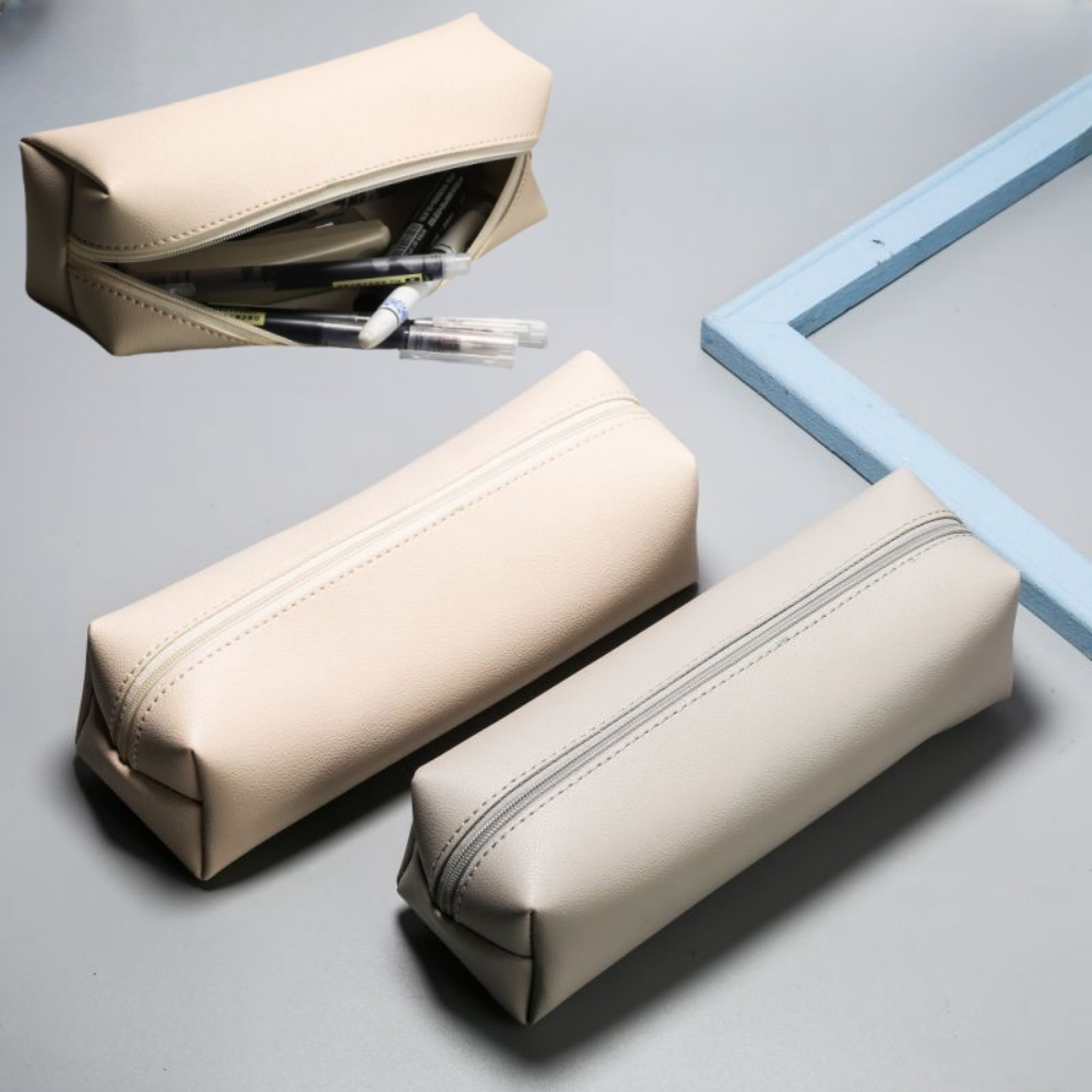 Large Capacity PU Leather Pencil Case With Zipper Storage Box For Students 0
