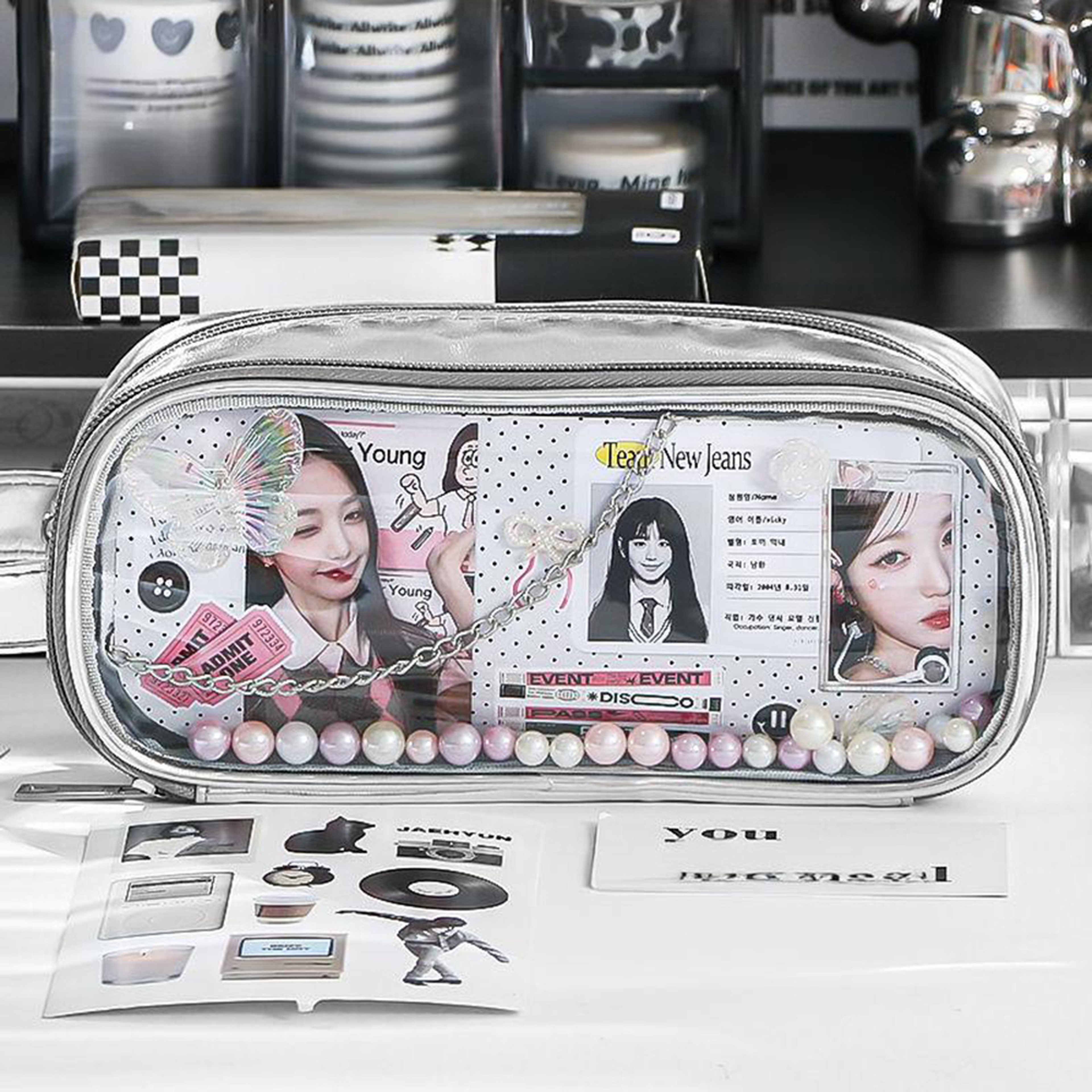 Silver Transparent Pencil Bag Aesthetic School Stationery Organizer – view 2