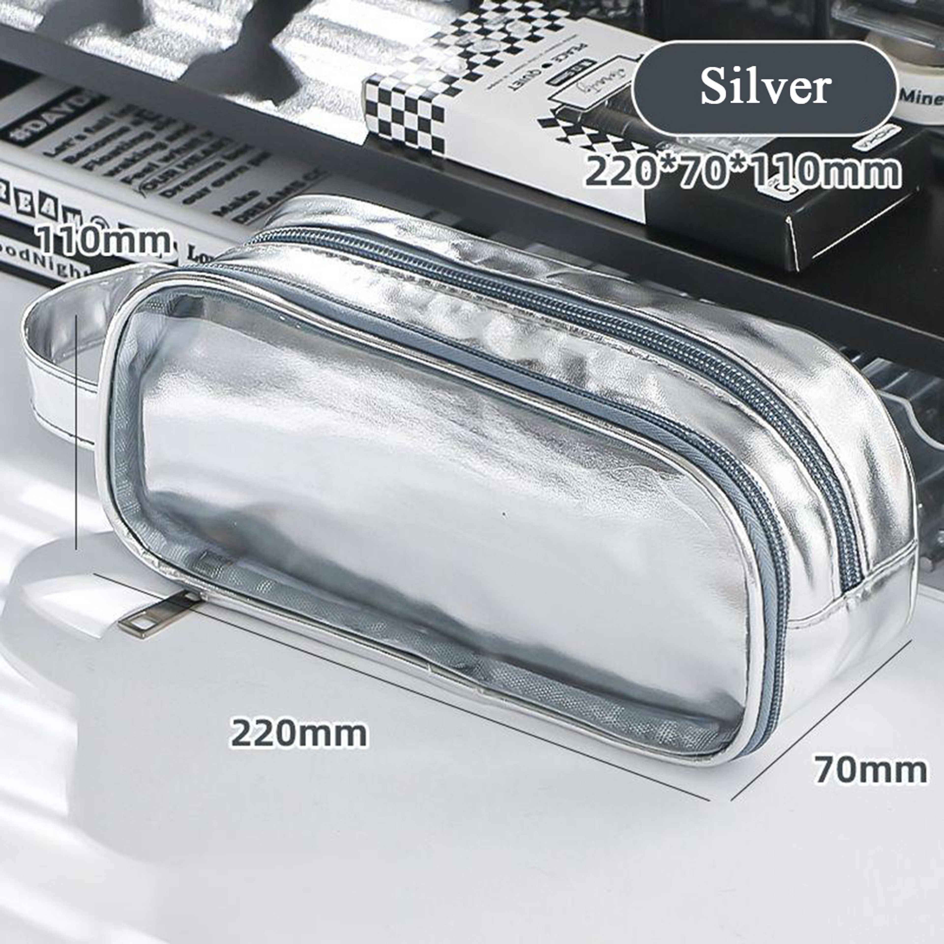 Silver Transparent Pencil Bag Aesthetic School Stationery Organizer – view 4