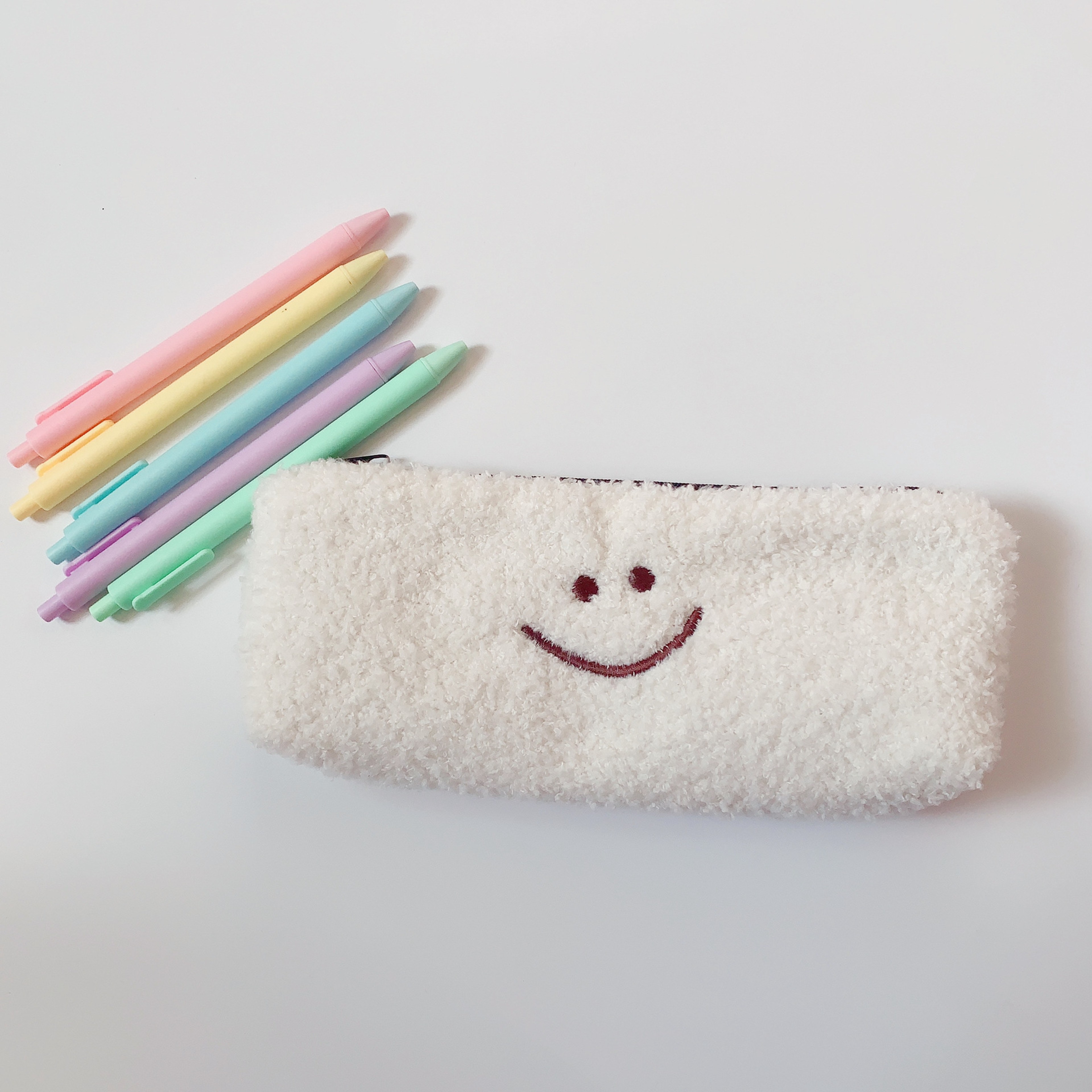 Cute Smiley Embroidery Plush Pencil Case Kawaii Pencil Bag For Kids School Supplies Gift 6