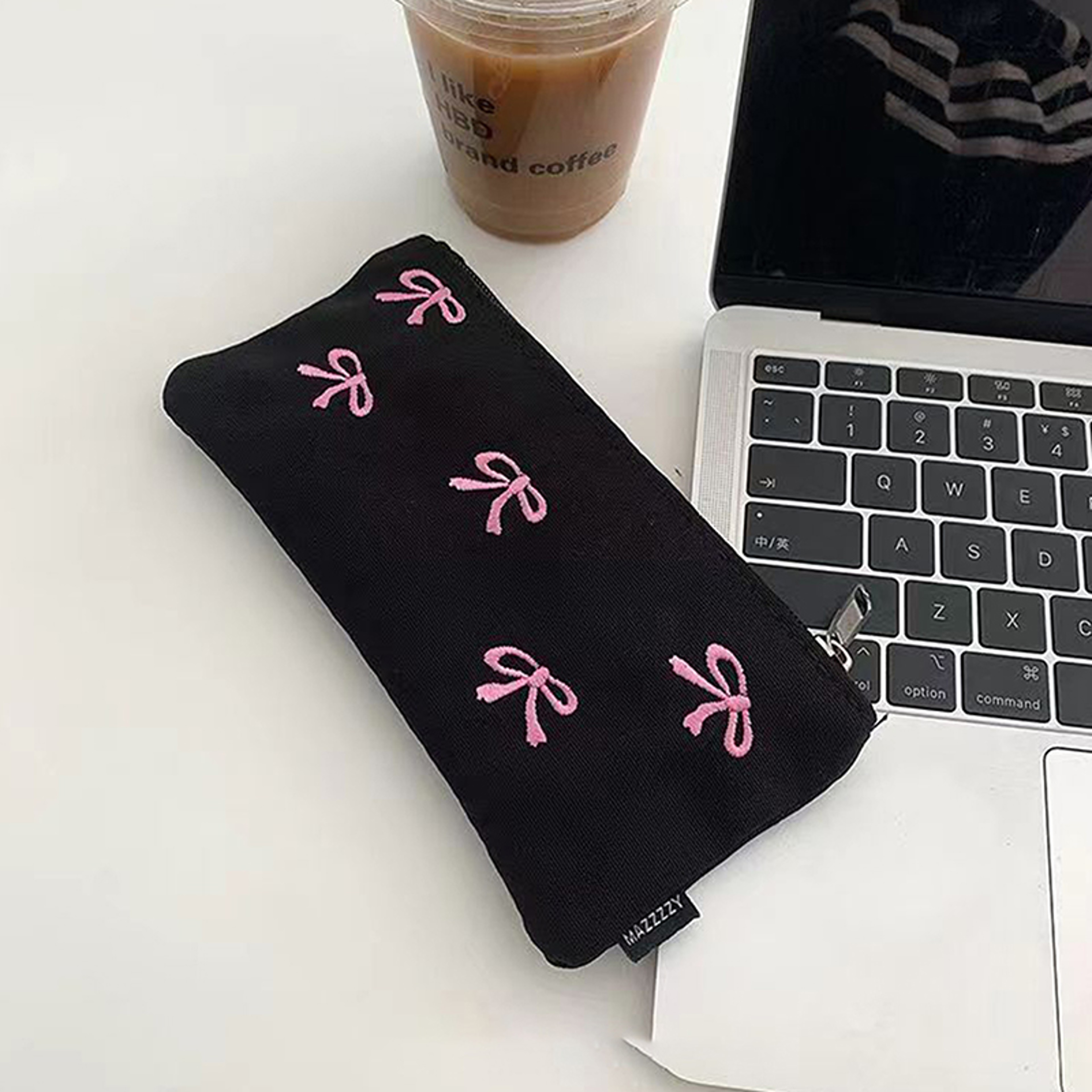 Black Bow Pencil Case Large Capacity Stationery Organizer Cosmetic Storage Bag 0