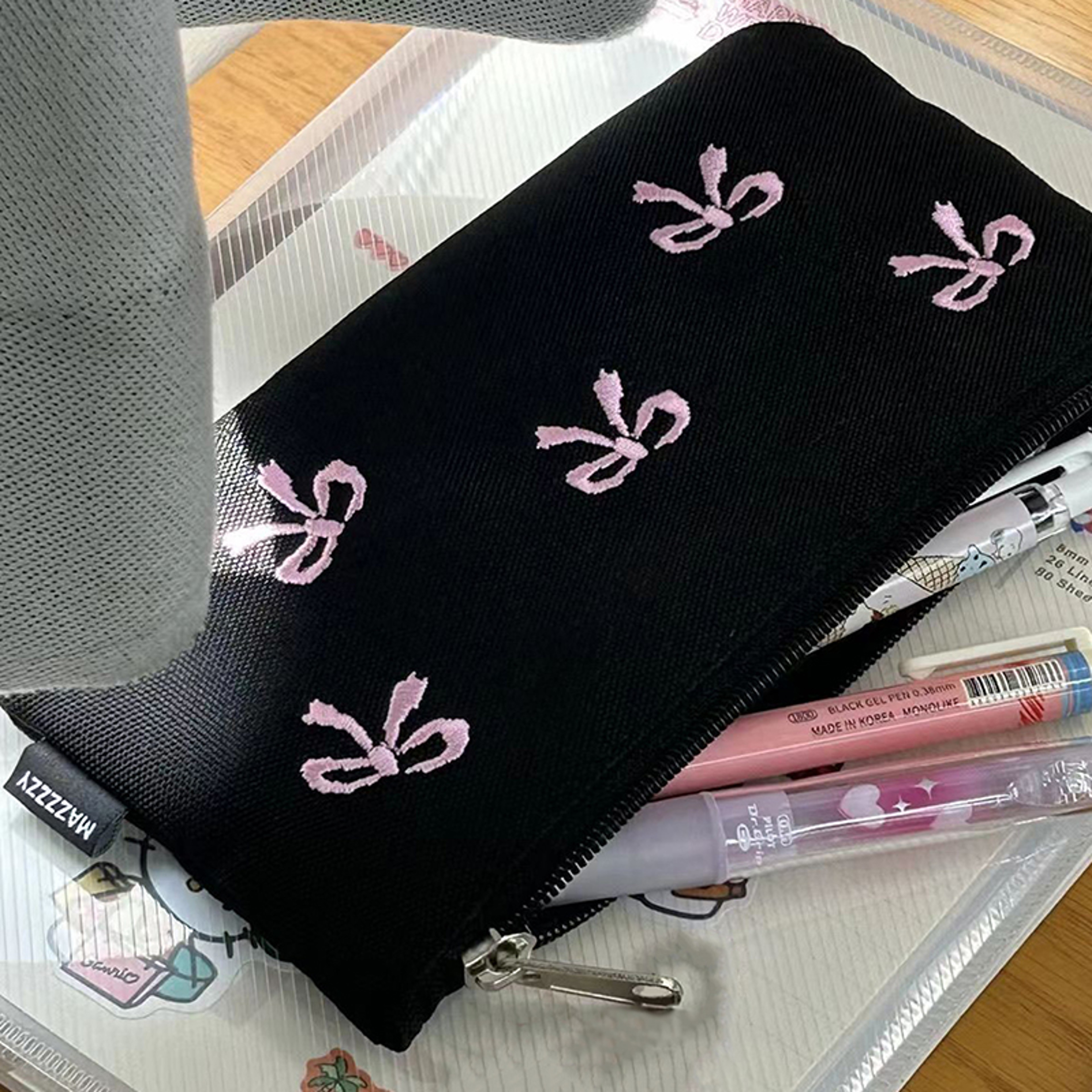 Black Bow Pencil Case Large Capacity Stationery Organizer Cosmetic Storage Bag 3