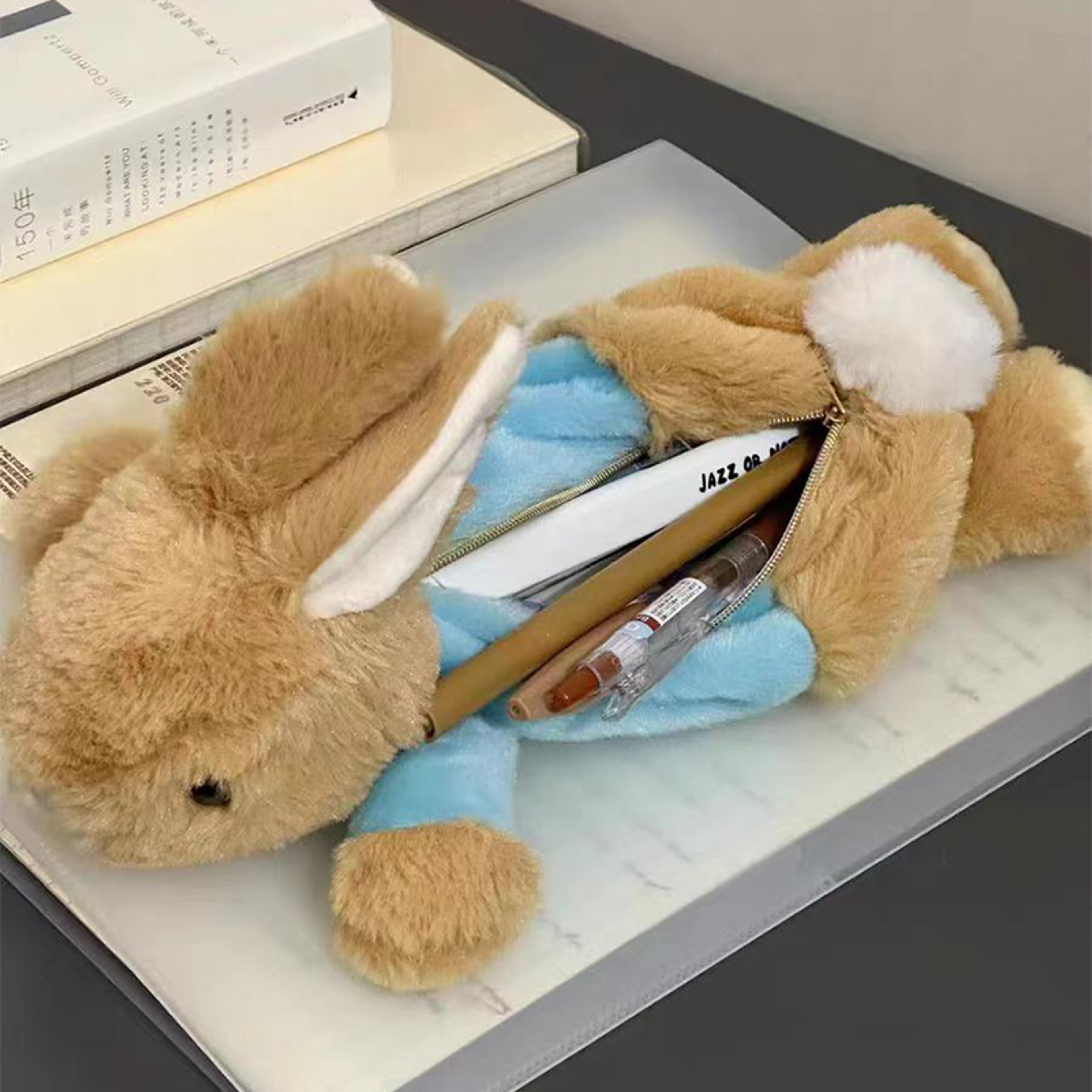 Cute Rabbit Plush Pencil Case Large Capacity Stationery Organizer for Students – view 4