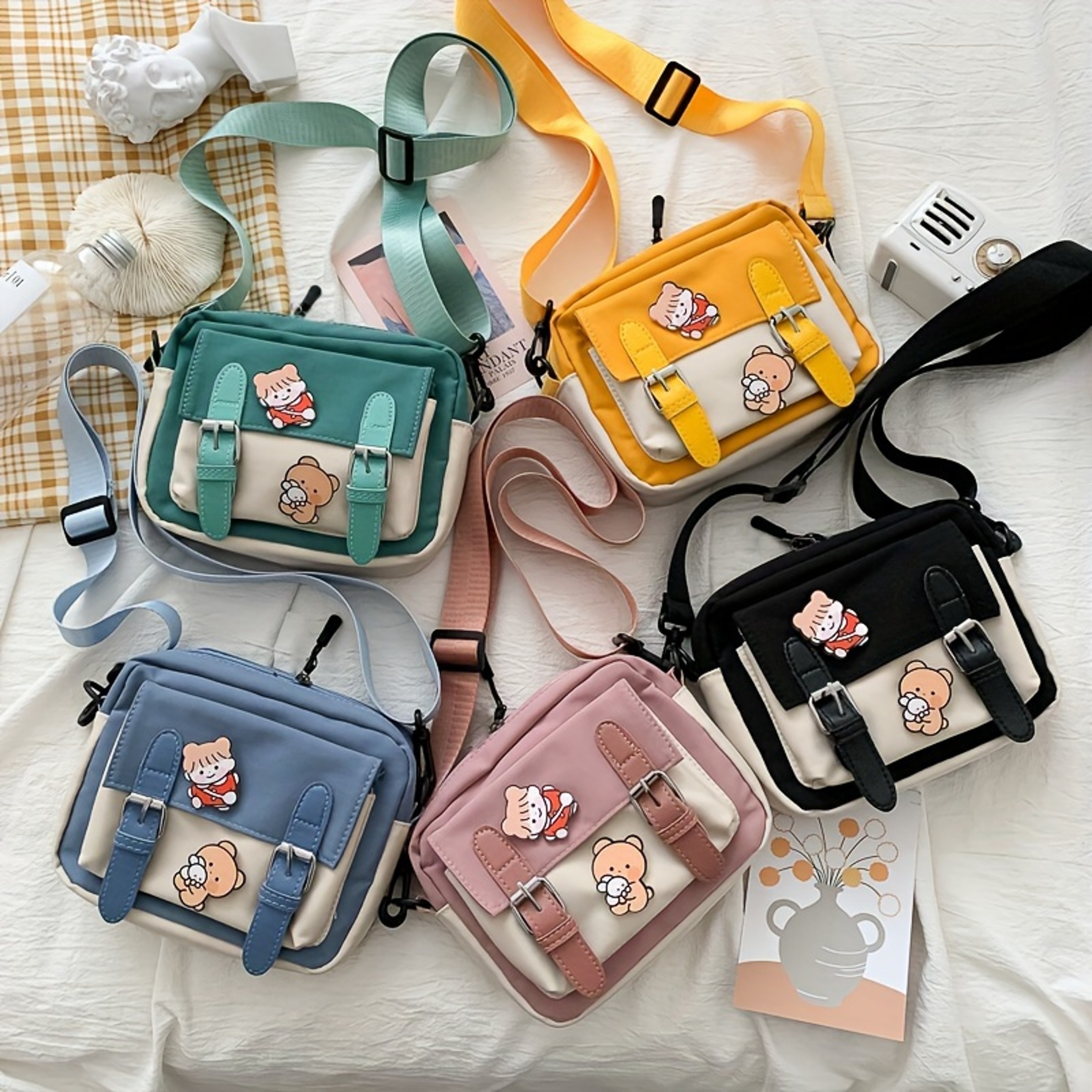 Cute Nylon Shoulder Bag For Women Harajuku Style Casual Messenger Bag With Badge 0