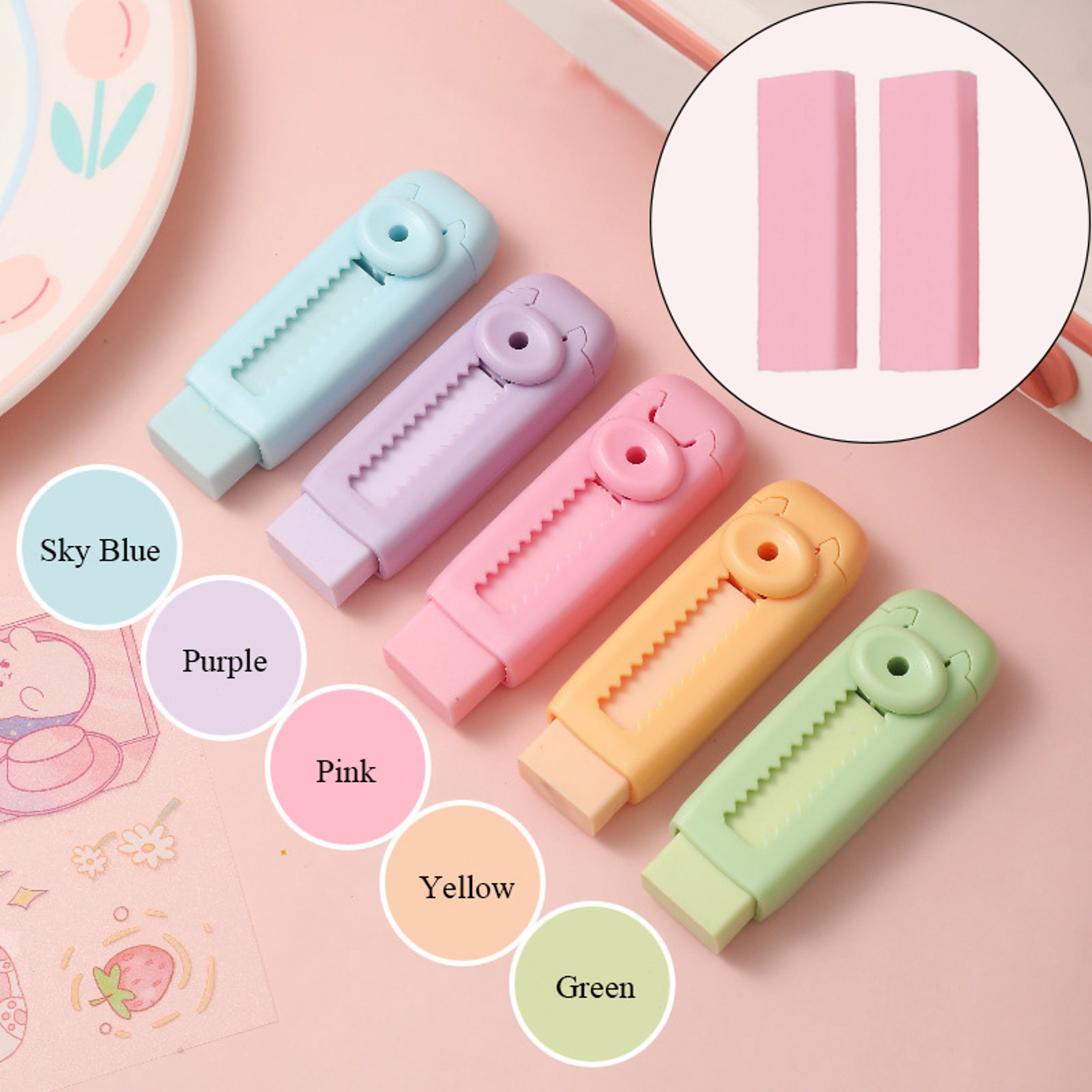 Creative Push Pull Eraser Set With Refills For Students And Office Use 0