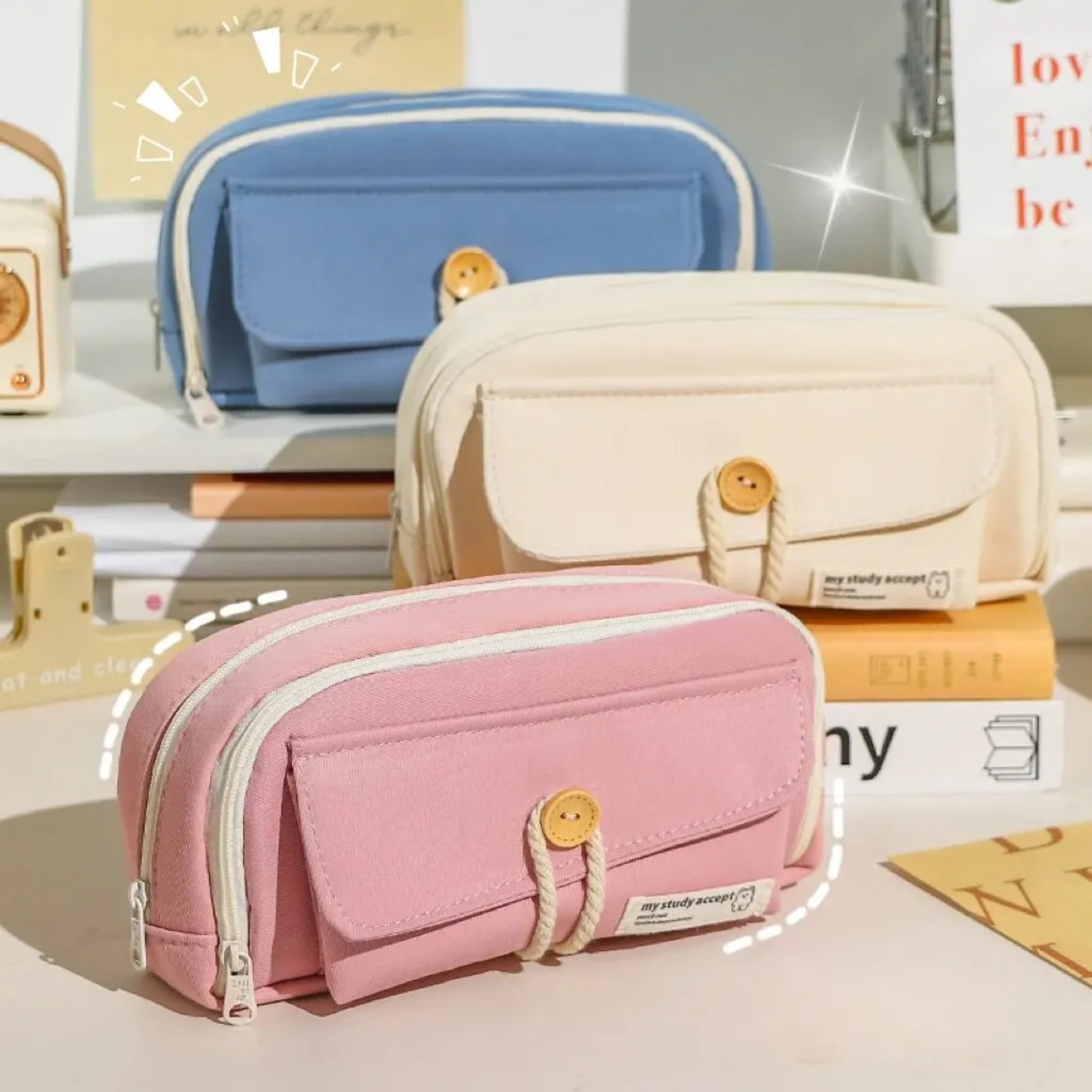 Cute Canvas Pencil Case Large Capacity Organizer For Students Travel And Cosmetics 1
