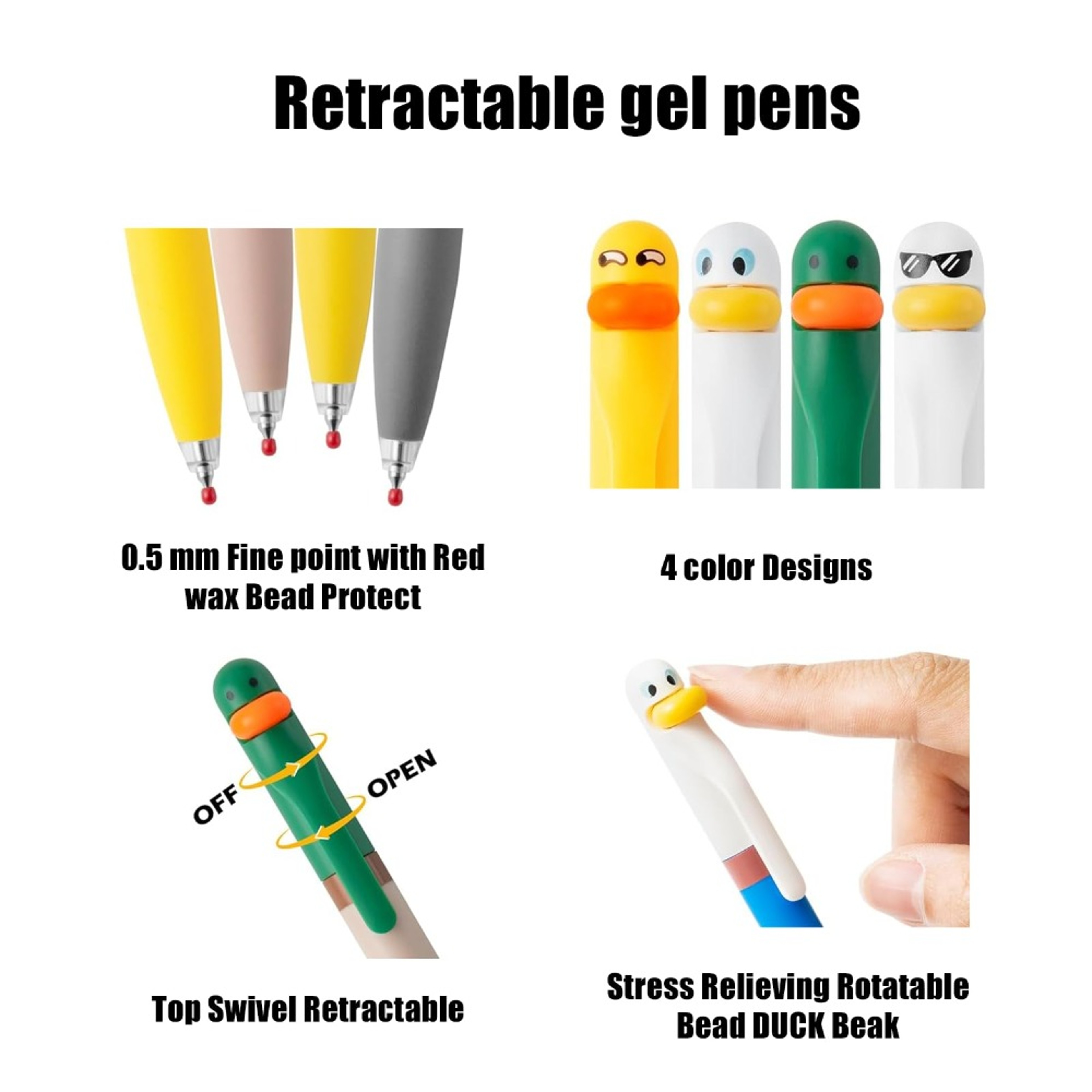 Cute Duck Stress Relief Gel Pen 05mm Black Ink Retractable Writing Pen For Students And Gifts 2