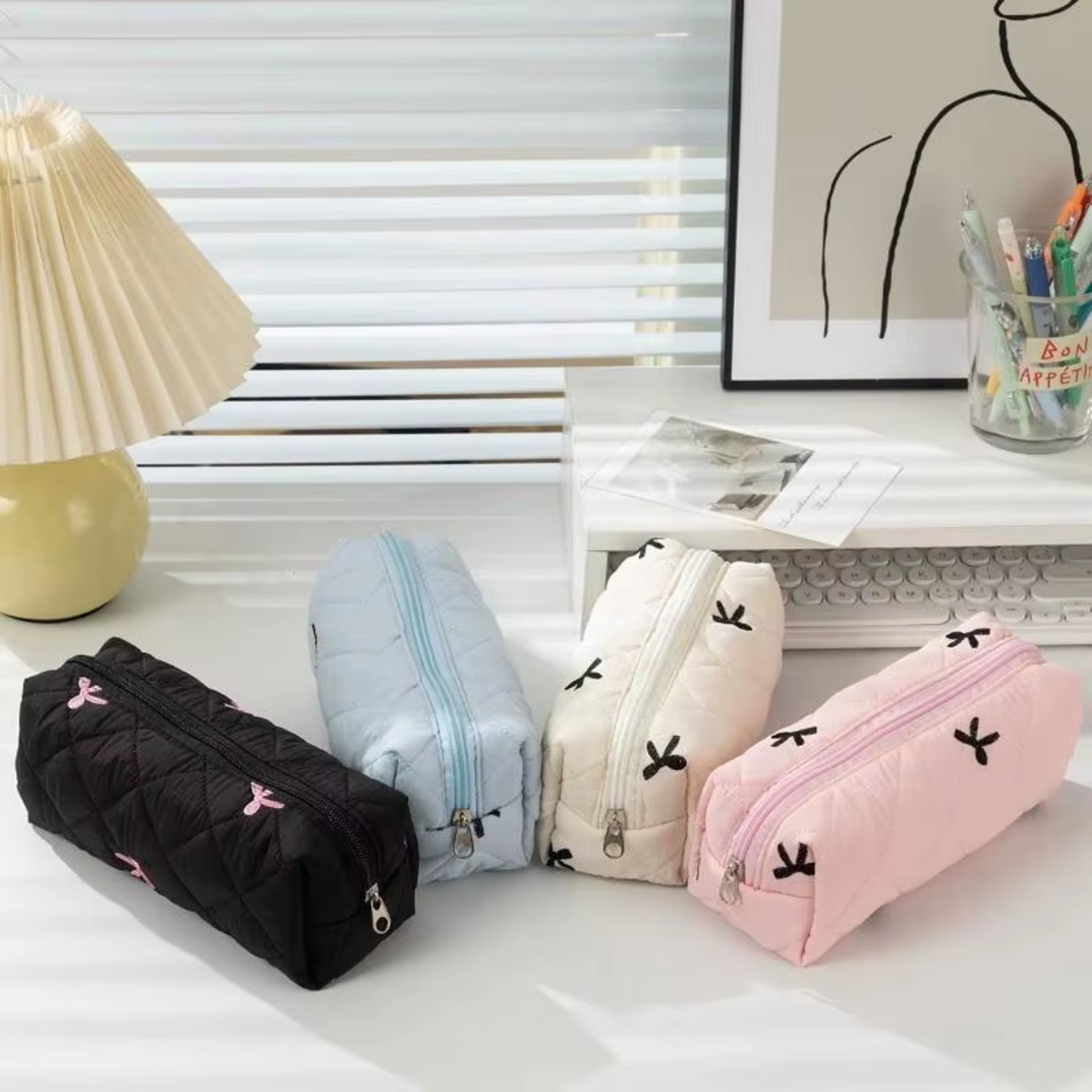 Bowknot Pencil Case Portable Desktop Stationery Storage Box For Students 3