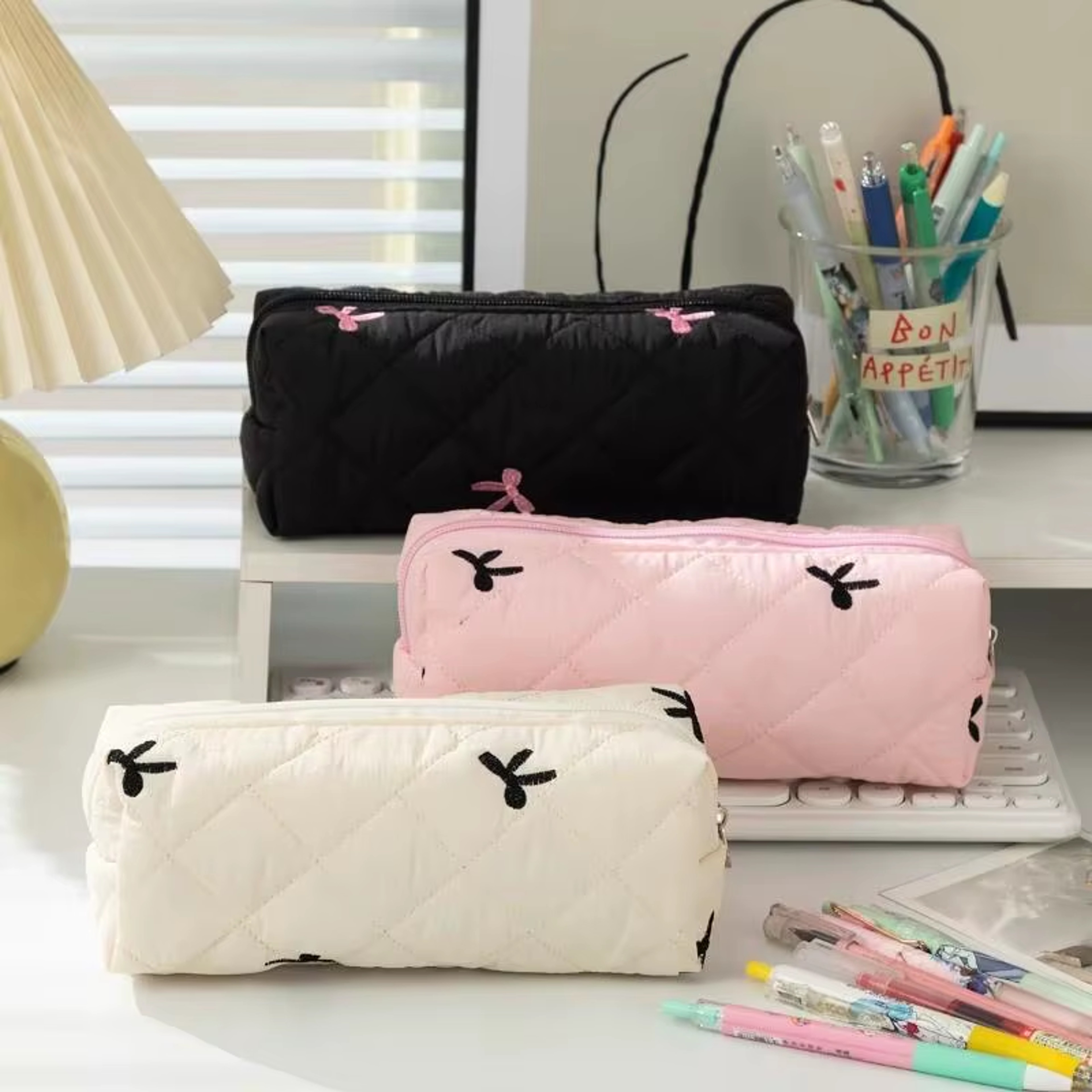 Bowknot Pencil Case Portable Desktop Stationery Storage Box For Students 4