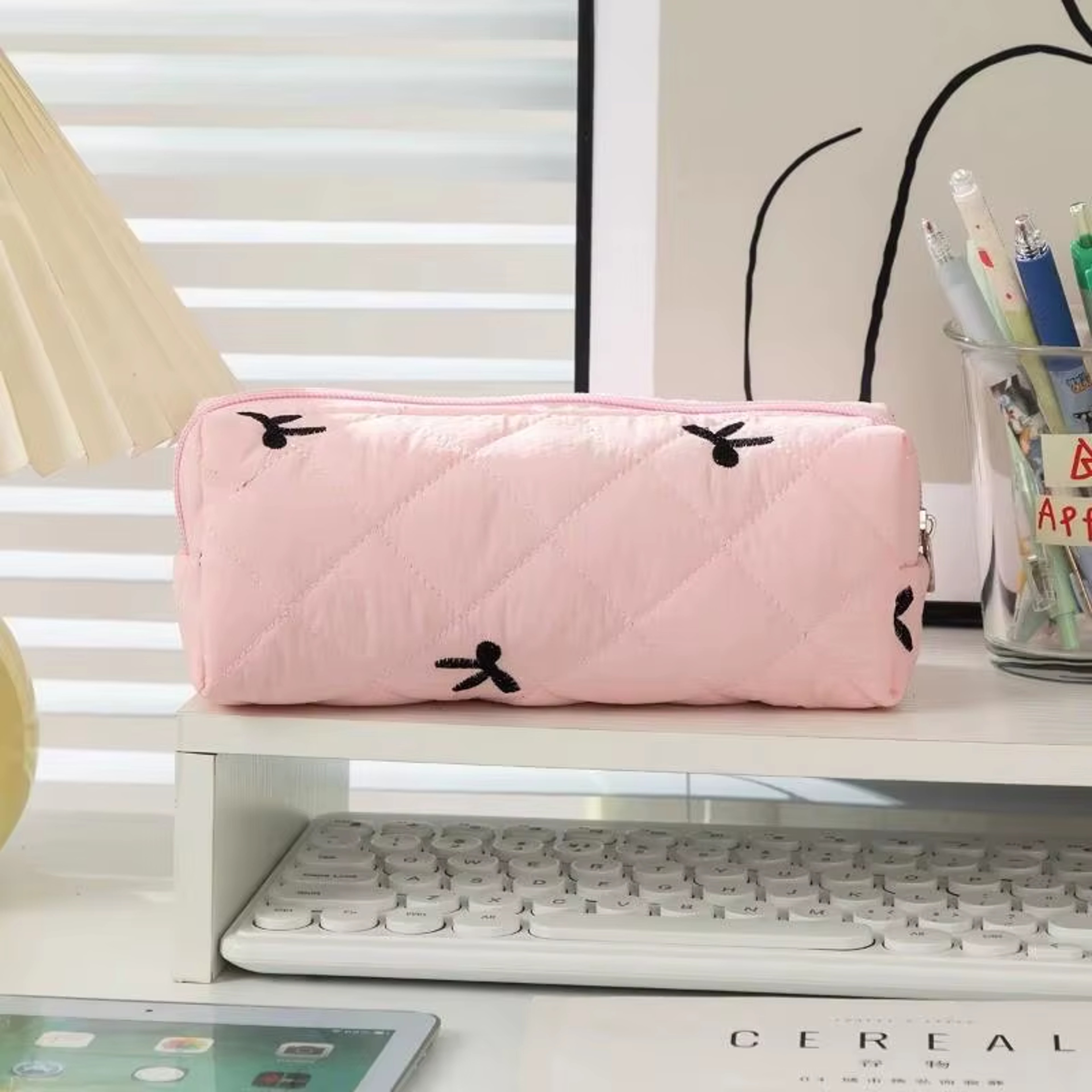 Bowknot Pencil Case Portable Desktop Stationery Storage Box For Students 6