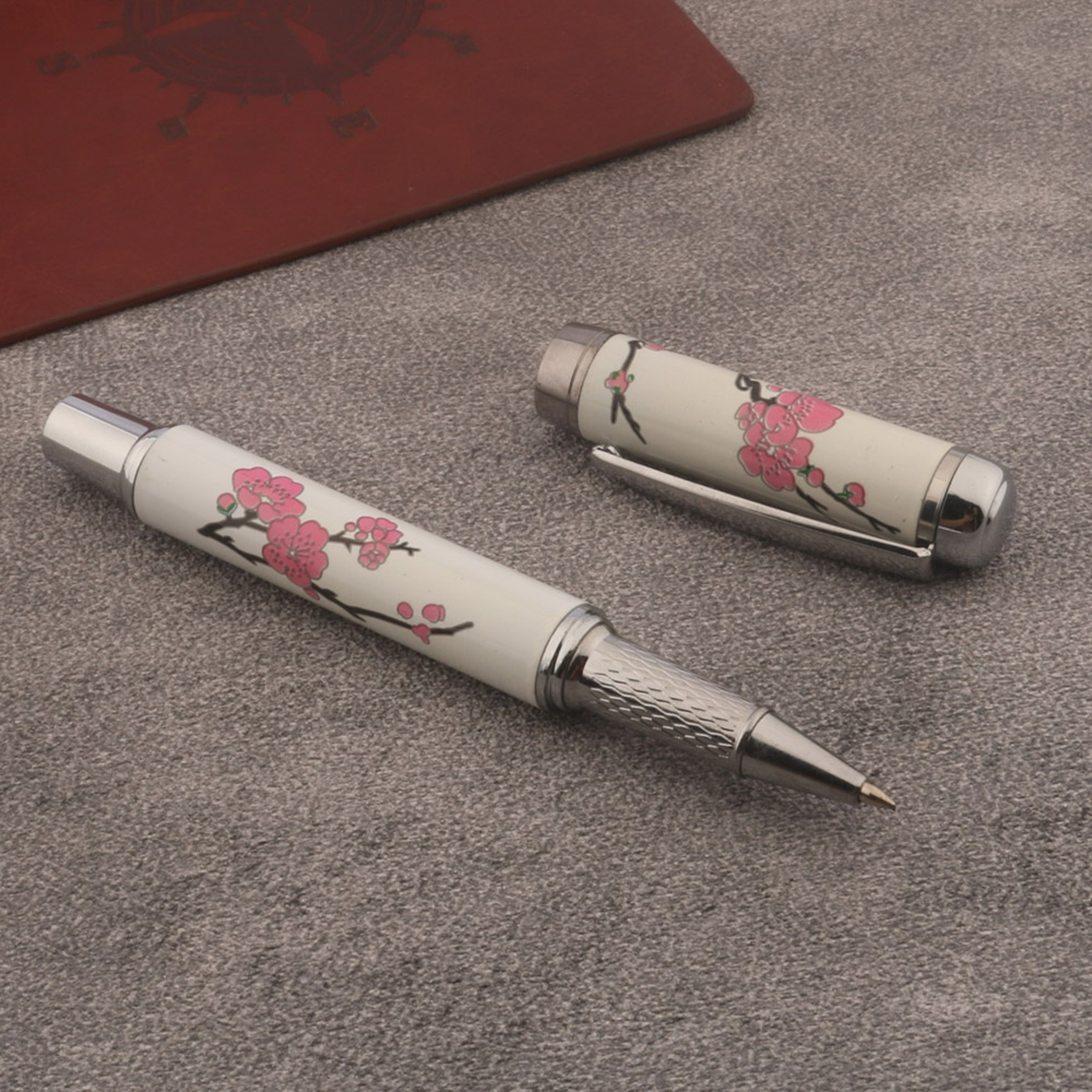 Chinese Red Plum Blossom Metal Ballpoint Pen Elegant Rollerball Writing Pen – view 1