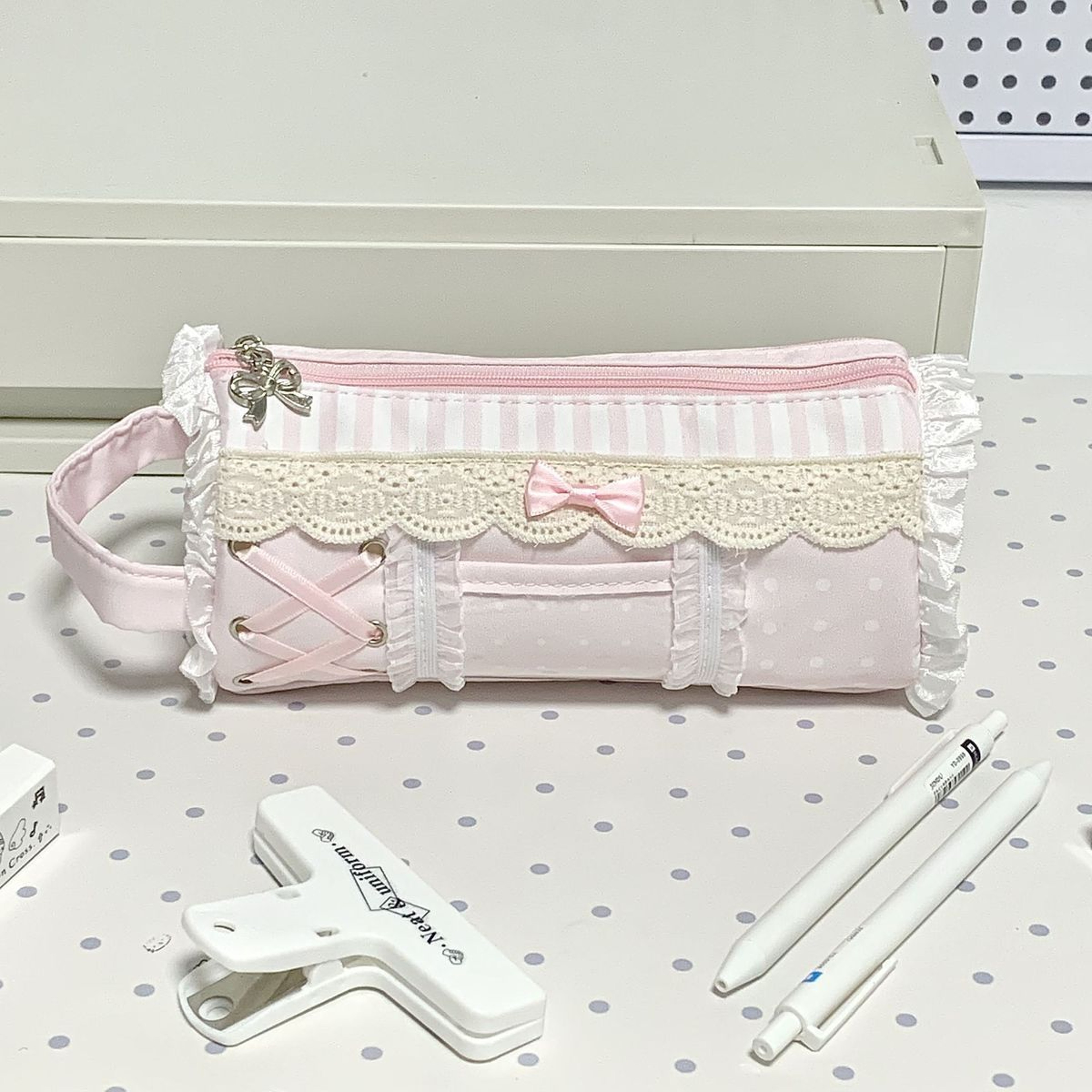 Coquette Lace Large Capacity Pencil Case and Makeup Organizer – view 5