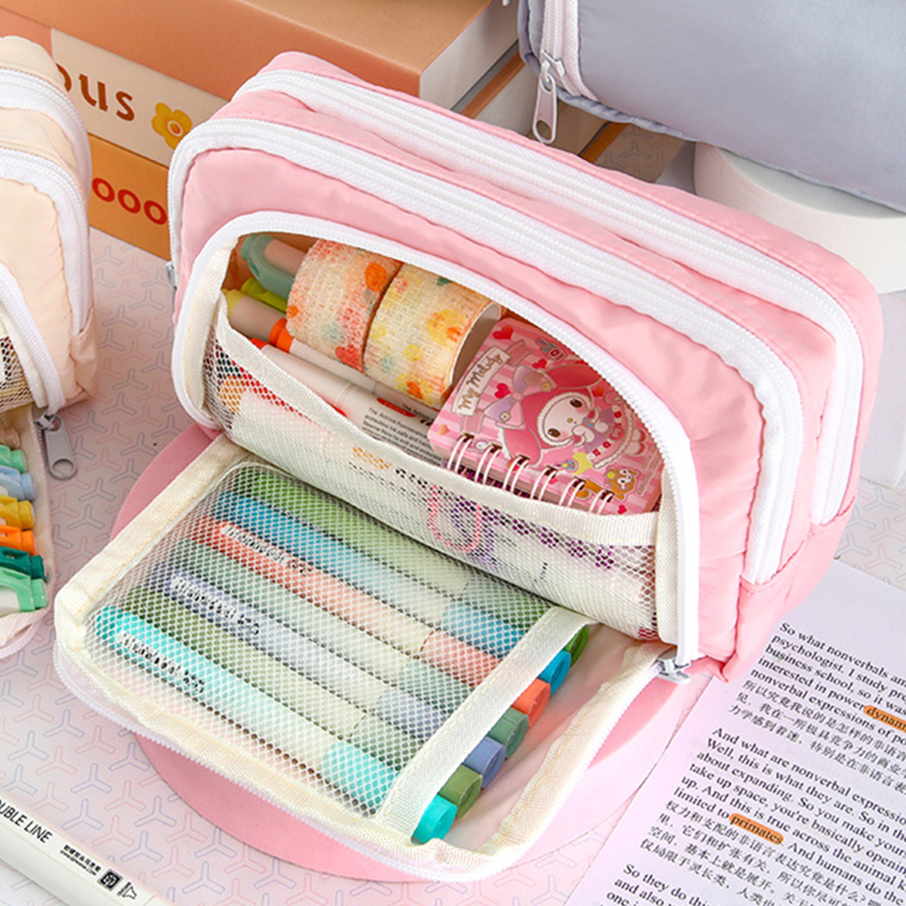 Large Capacity Pencil Pouch With Multilayer Organizer School Stationery Bag 5