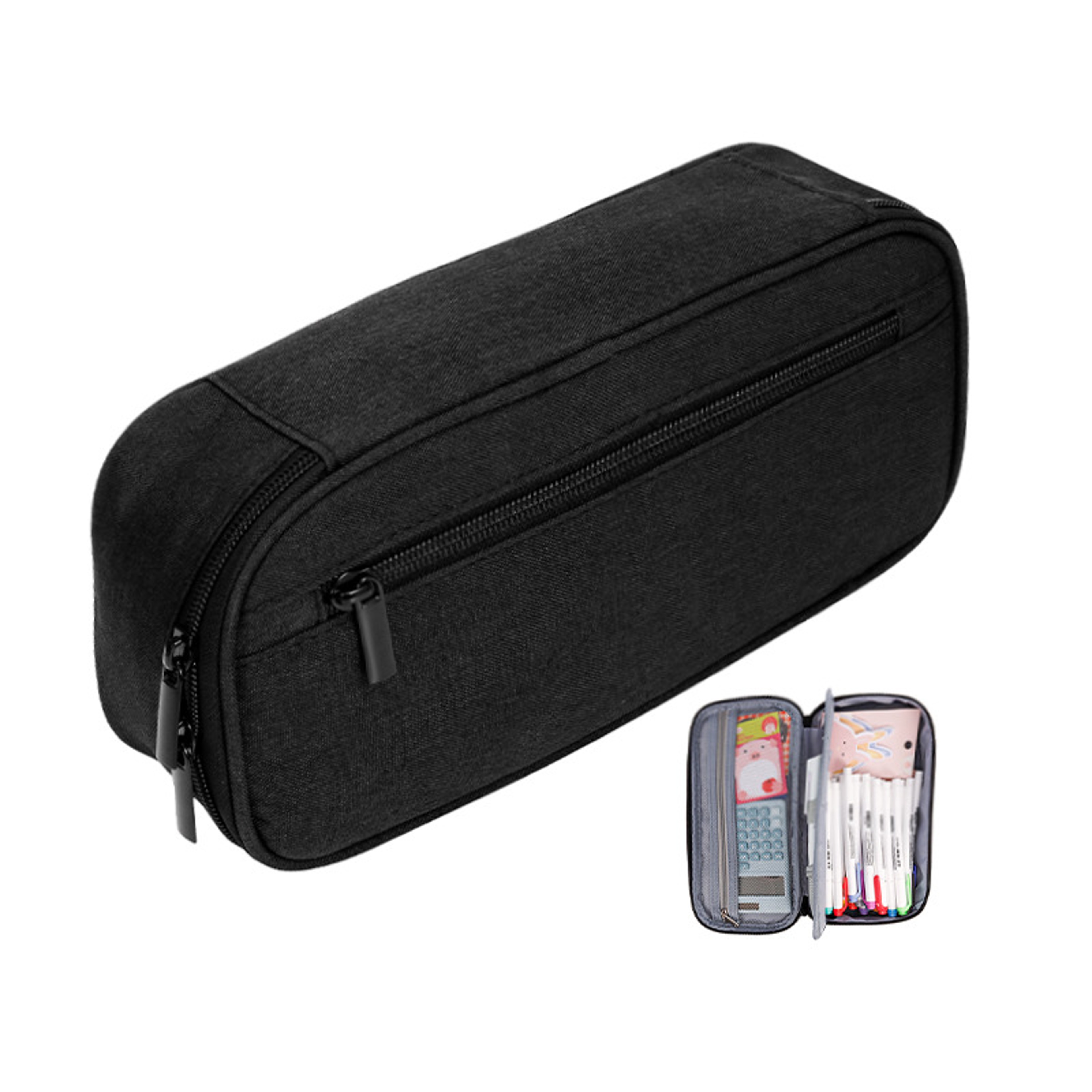 Black Canvas Large Capacity Pencil Case And Stationery Organizer 1