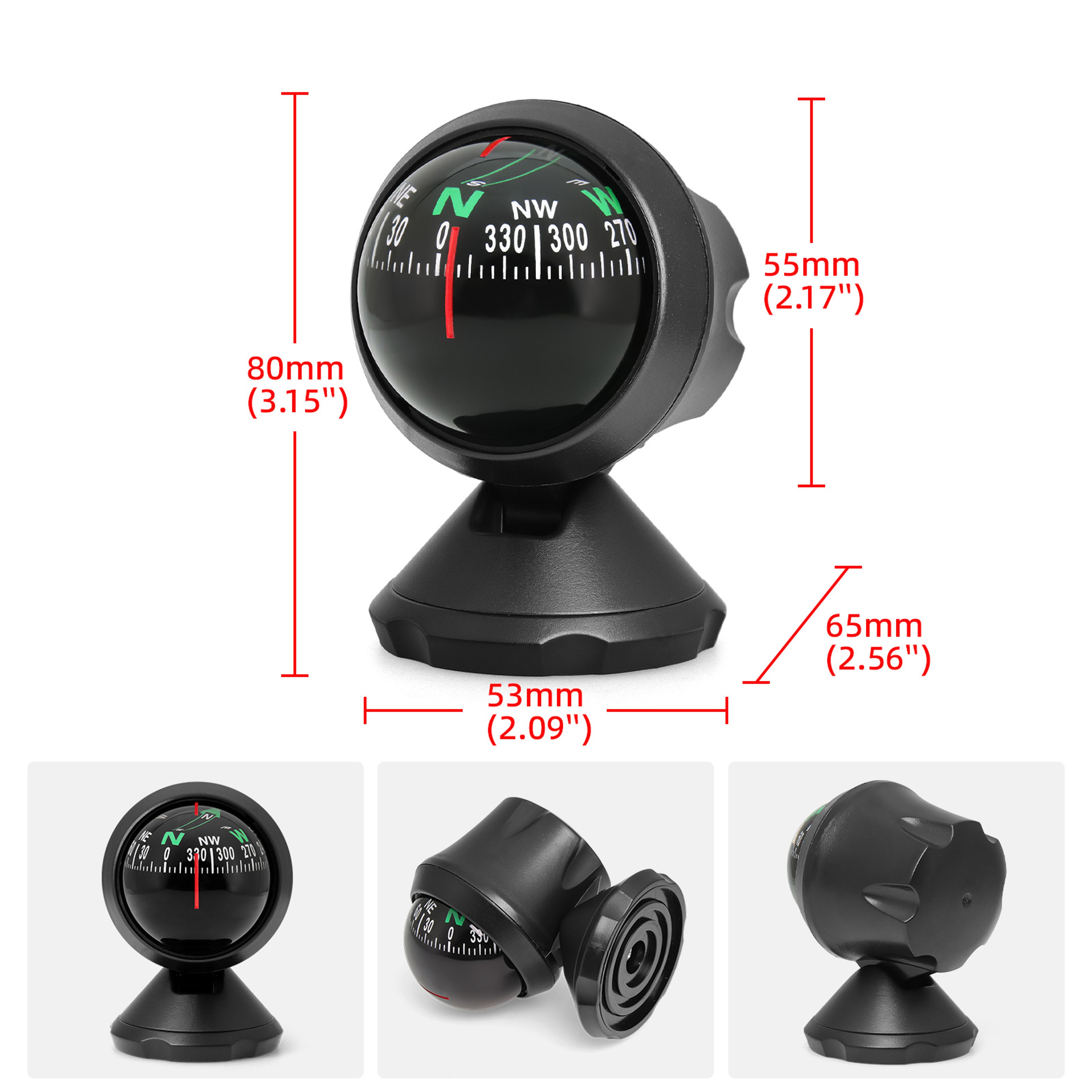 Precision Dash Mount Compass Adjustable Navigation Ball Compass for Car and Marine Boat – view 6