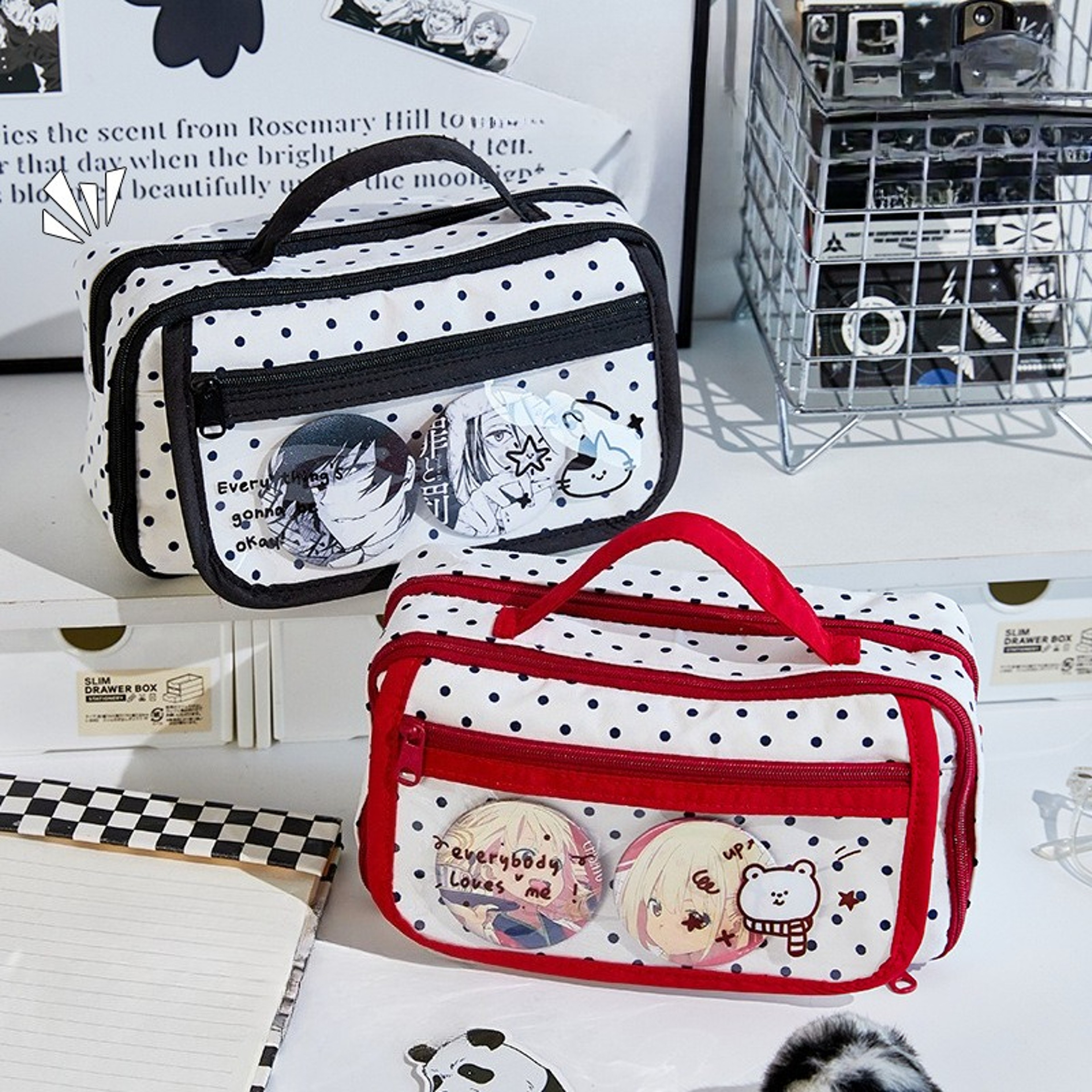 Polka Dot Aesthetic Ita Bag Pencil Case & Large Capacity Stationery Organizer – view 3