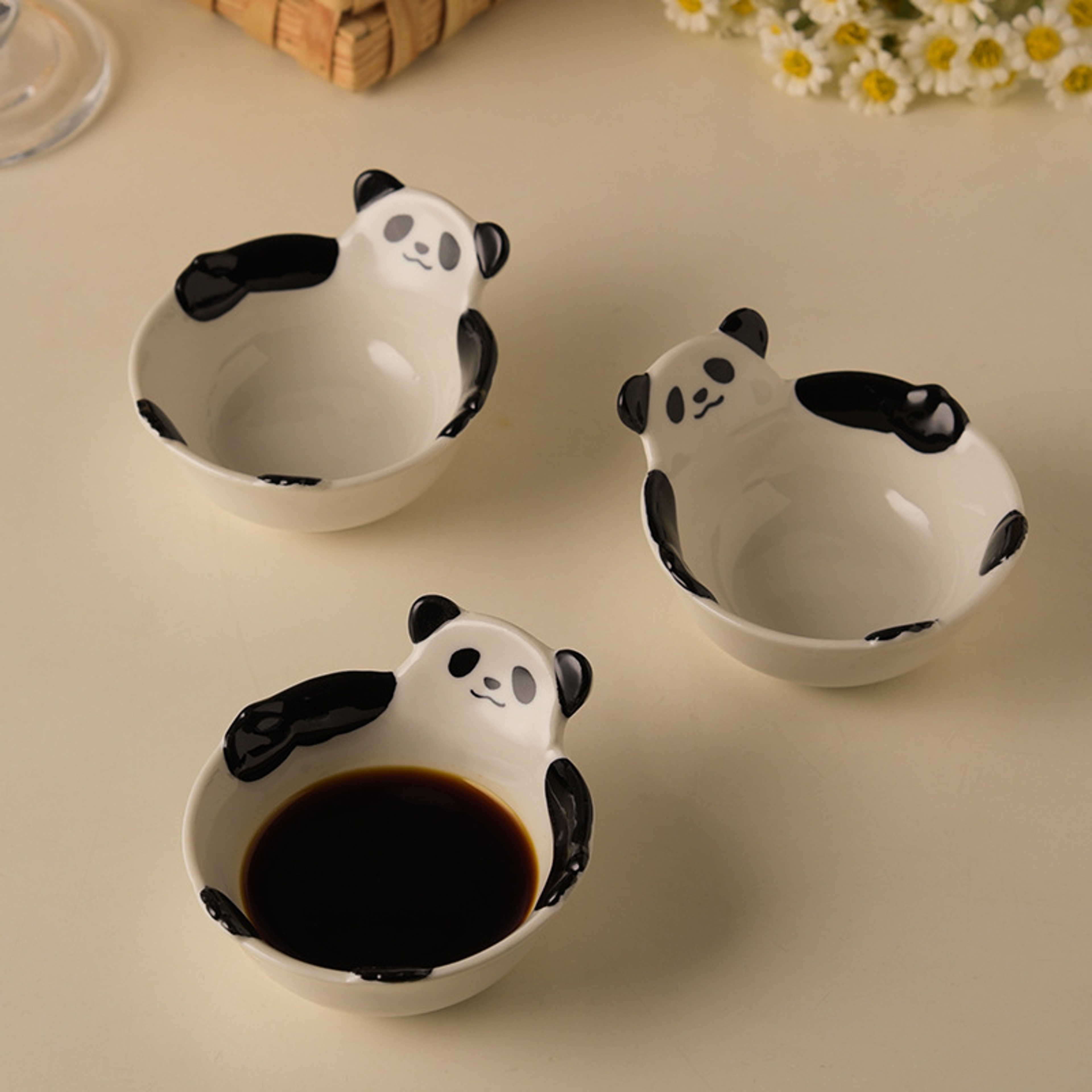 Cute Panda Ceramic Dipping Dish Small Sauce Bowl for Dumplings Vinegar Hot Pot Seasoning – view 1