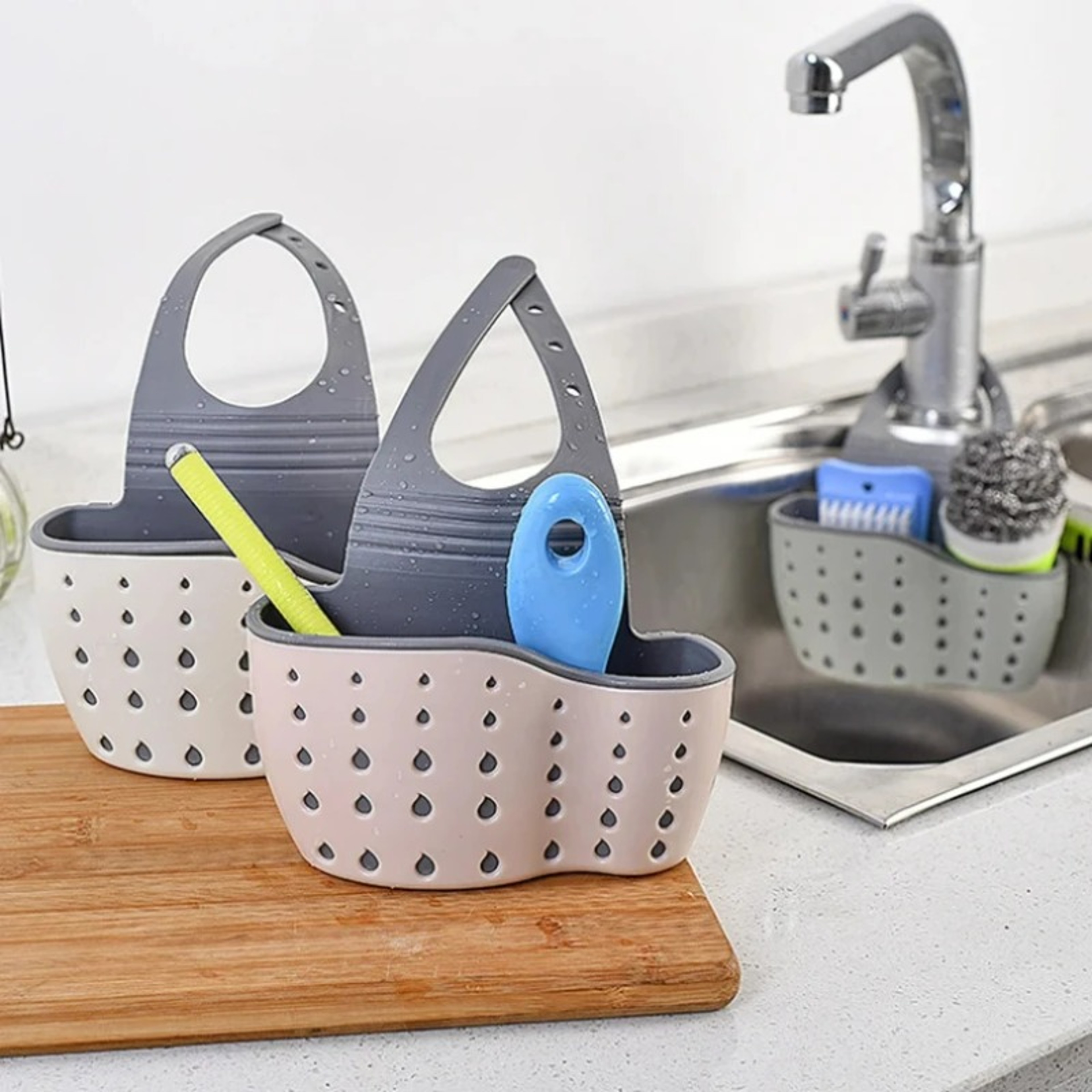 Adjustable Kitchen Sink Holder Hanging Drain Basket Soap Sponge Organizer Rack 1