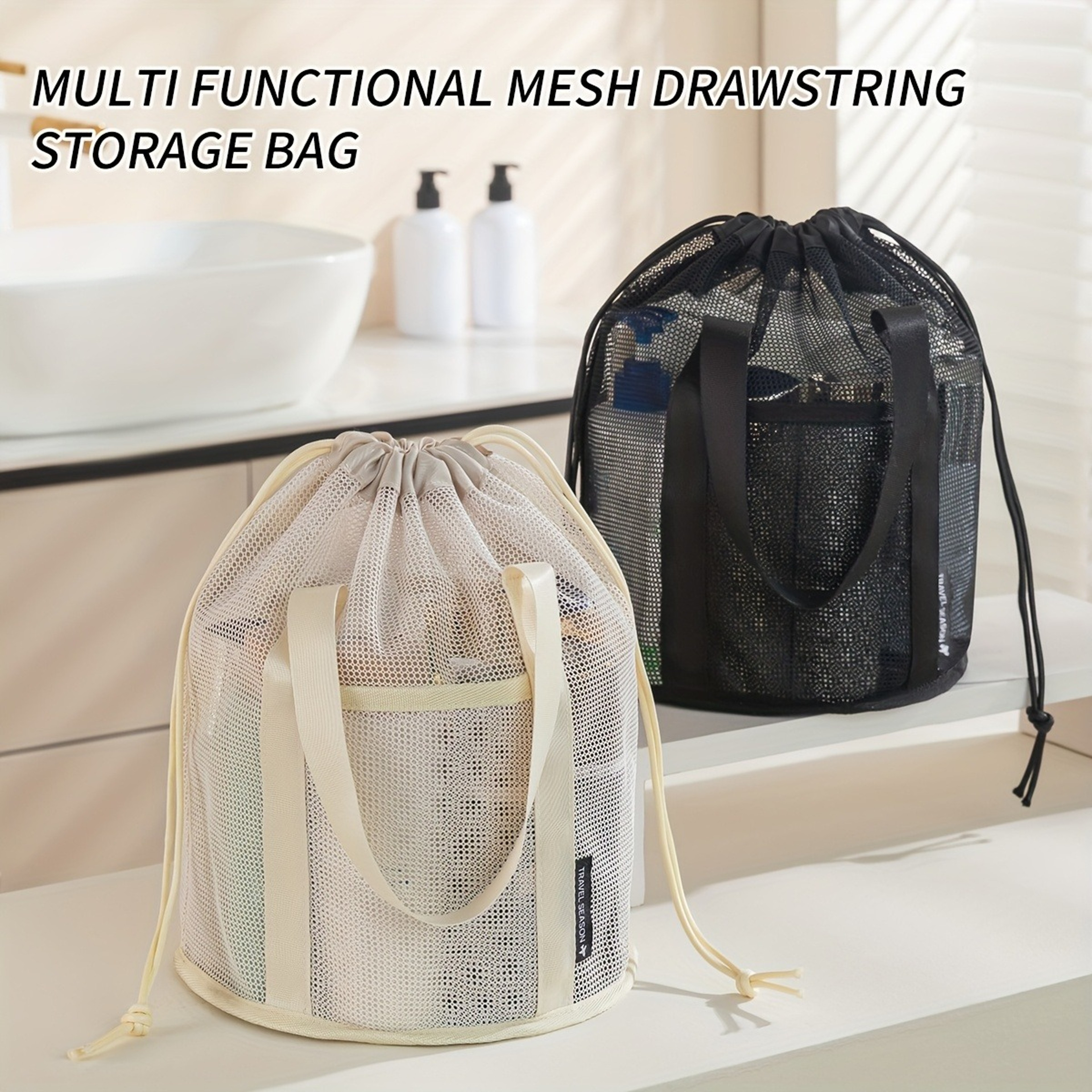 Large Capacity Mesh Beach Bag Shoulder Tote Drawstring Storage Pouch For Travel And Summer 1