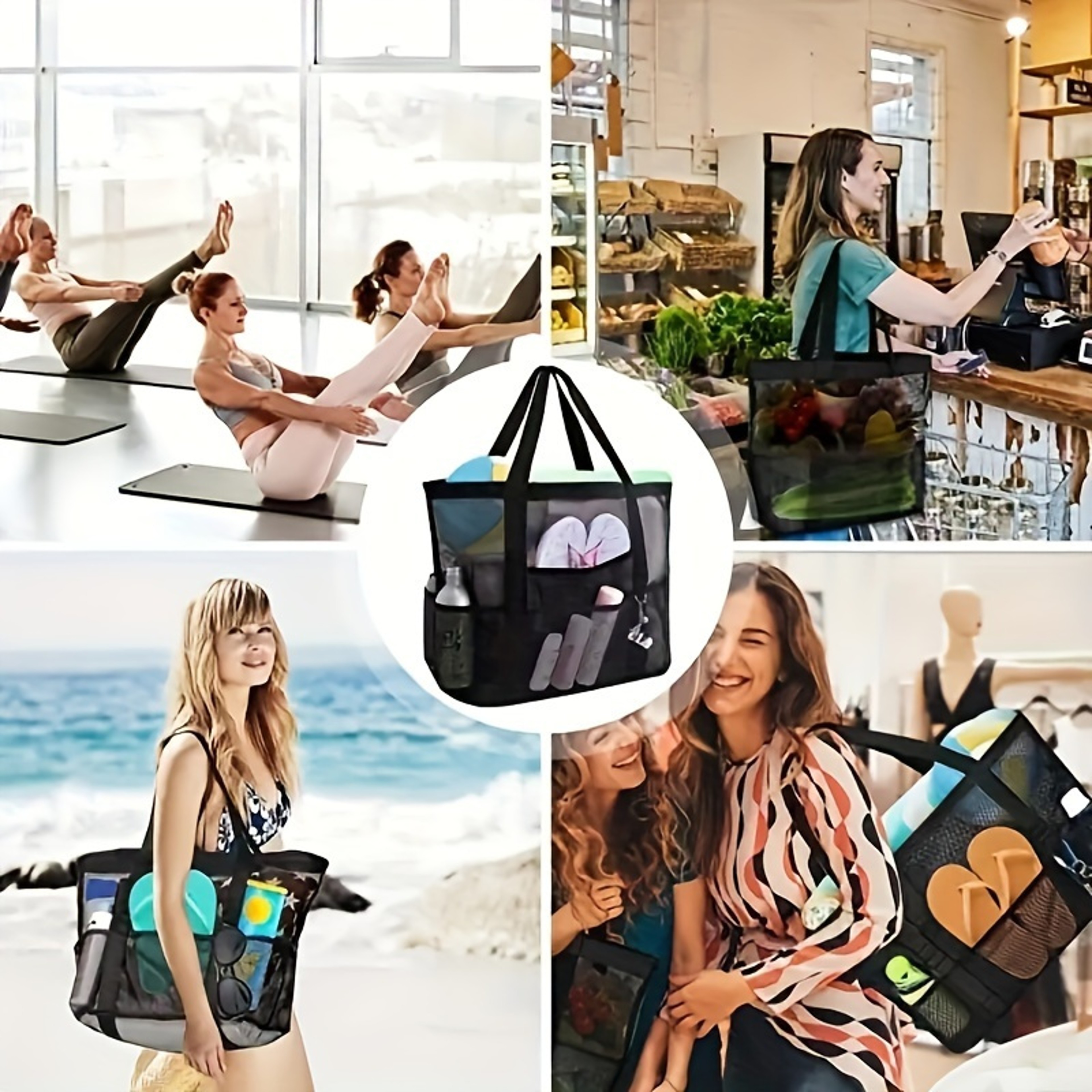 Large Capacity Mesh Beach Bag Waterproof Tote For Swimming Pool Gym Travel 5