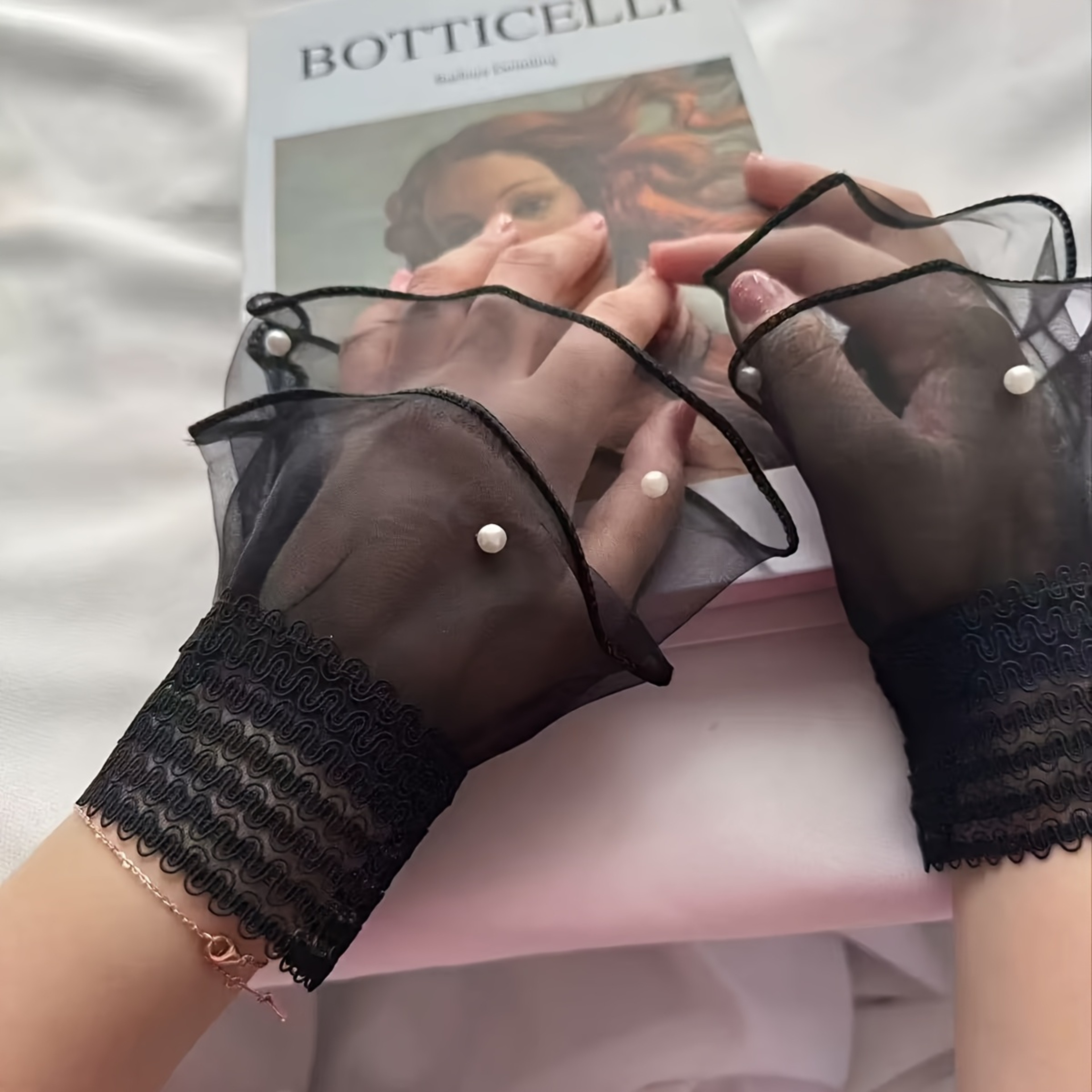 Pleated Tulle Cuff Gloves for Nail Art Display Fashion Photography Props – view 1