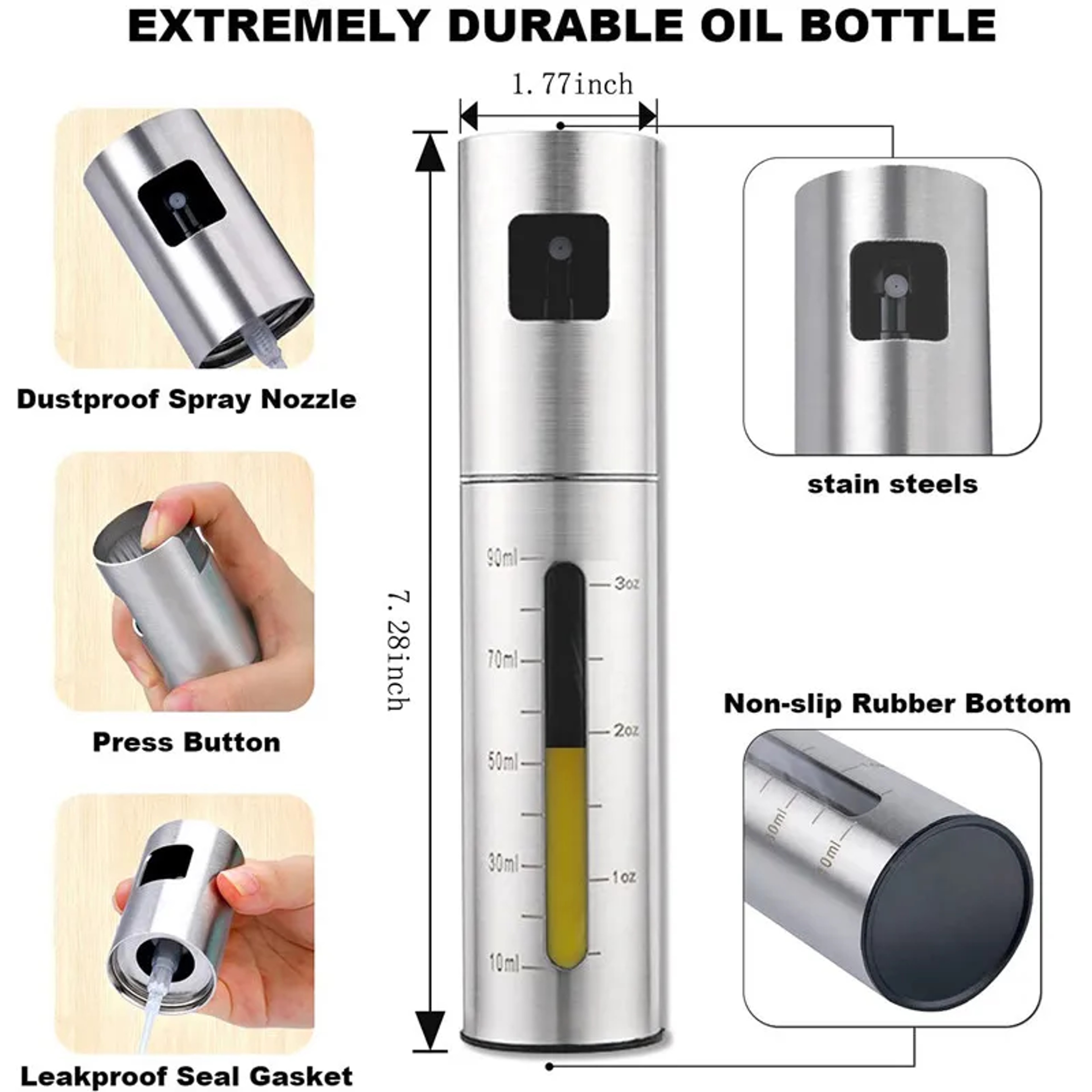 Stainless Steel Oil Spray Bottle for Cooking BBQ Baking and Seasoning – view 6
