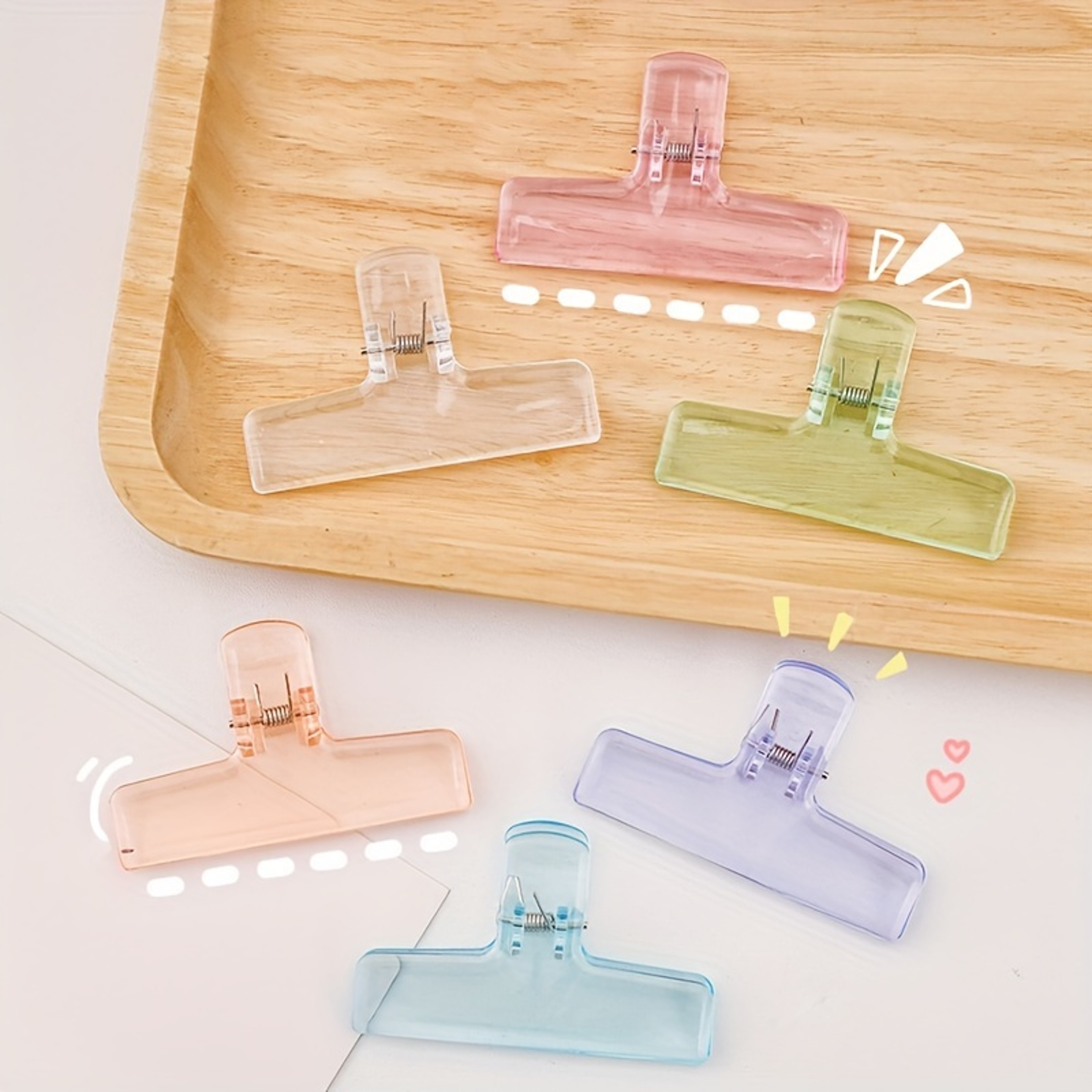 Japanese Minimalist Acrylic Paper Clips Set Large Transparent Macaron Color Office Clips – view 4