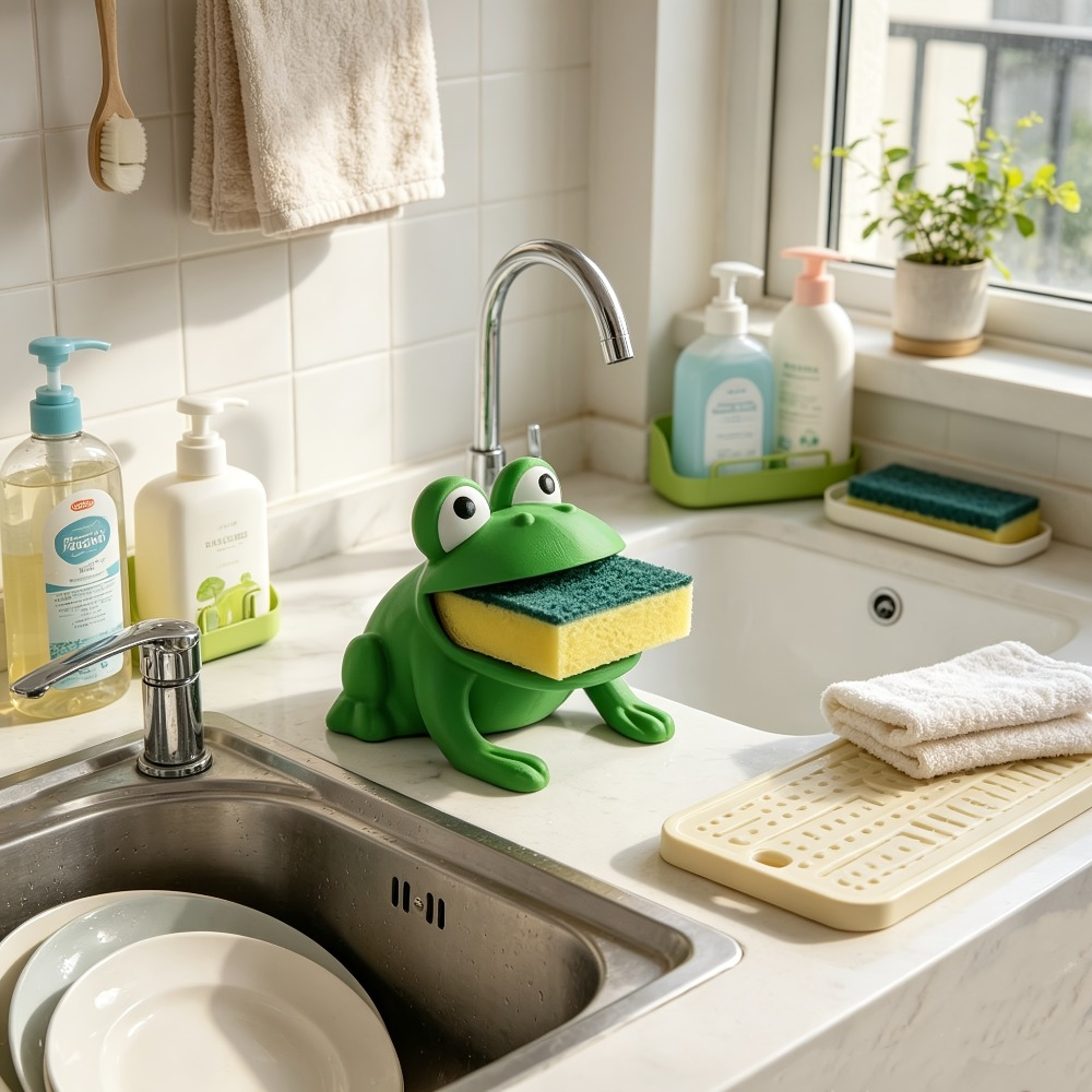 Frog Shaped Sponge Holder Draining Dish Brush Organizer for Kitchen Sink Countertop – view 2
