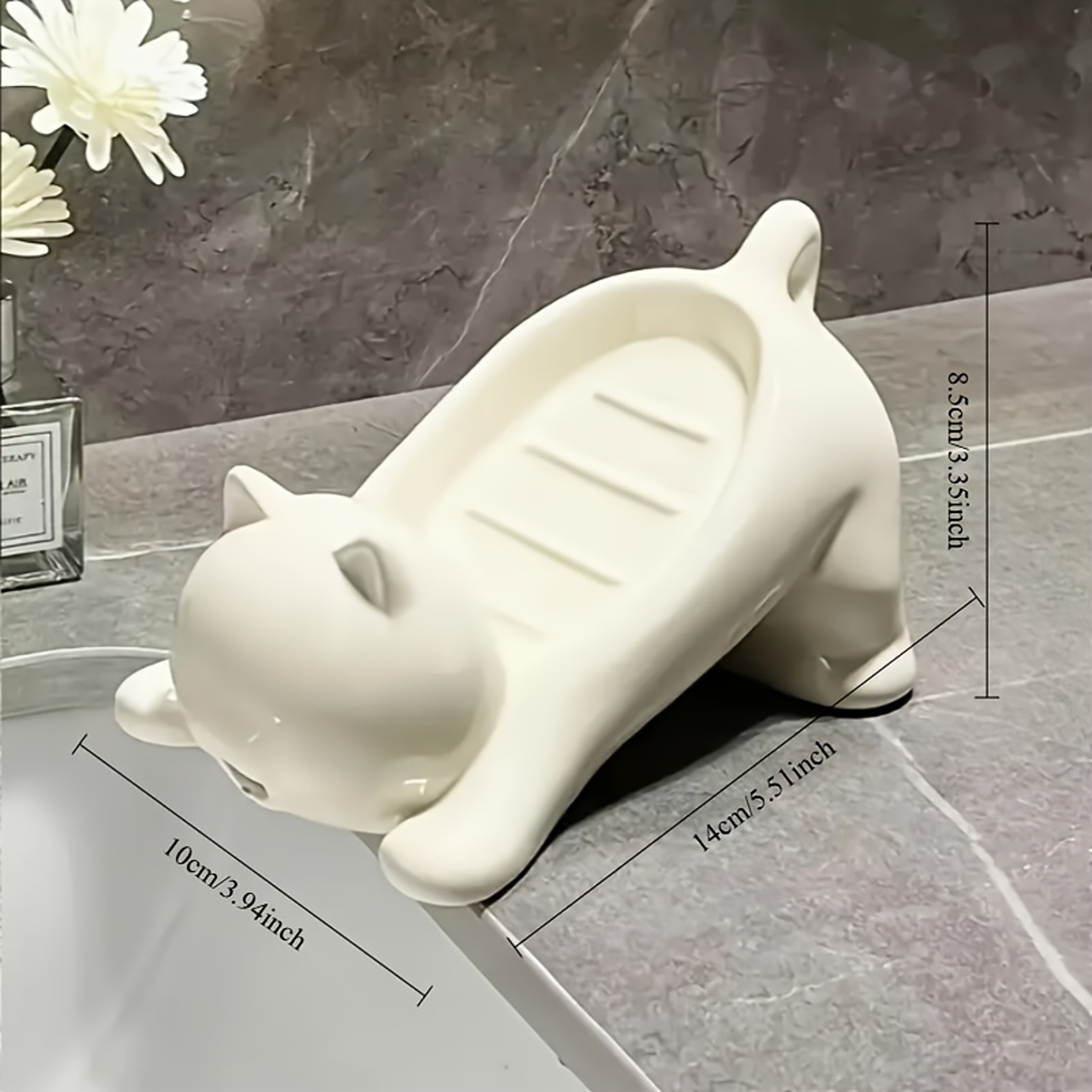 Cute Cat Self Draining Soap Dish Bathroom Soap Tray Plastic Holder – view 6