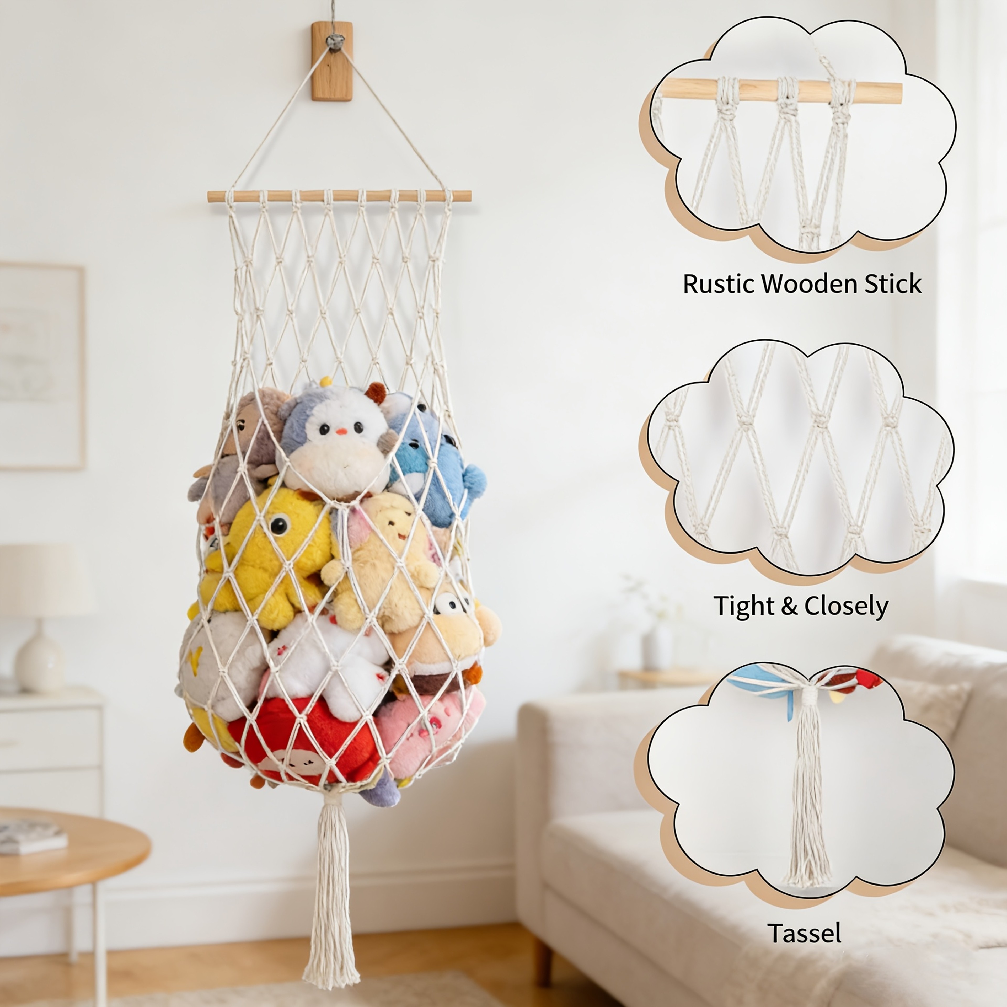 Stuffed Animal Hammock Toy Storage Net Large Plush Toy Organizer for Bedroom & Playroom – view 2