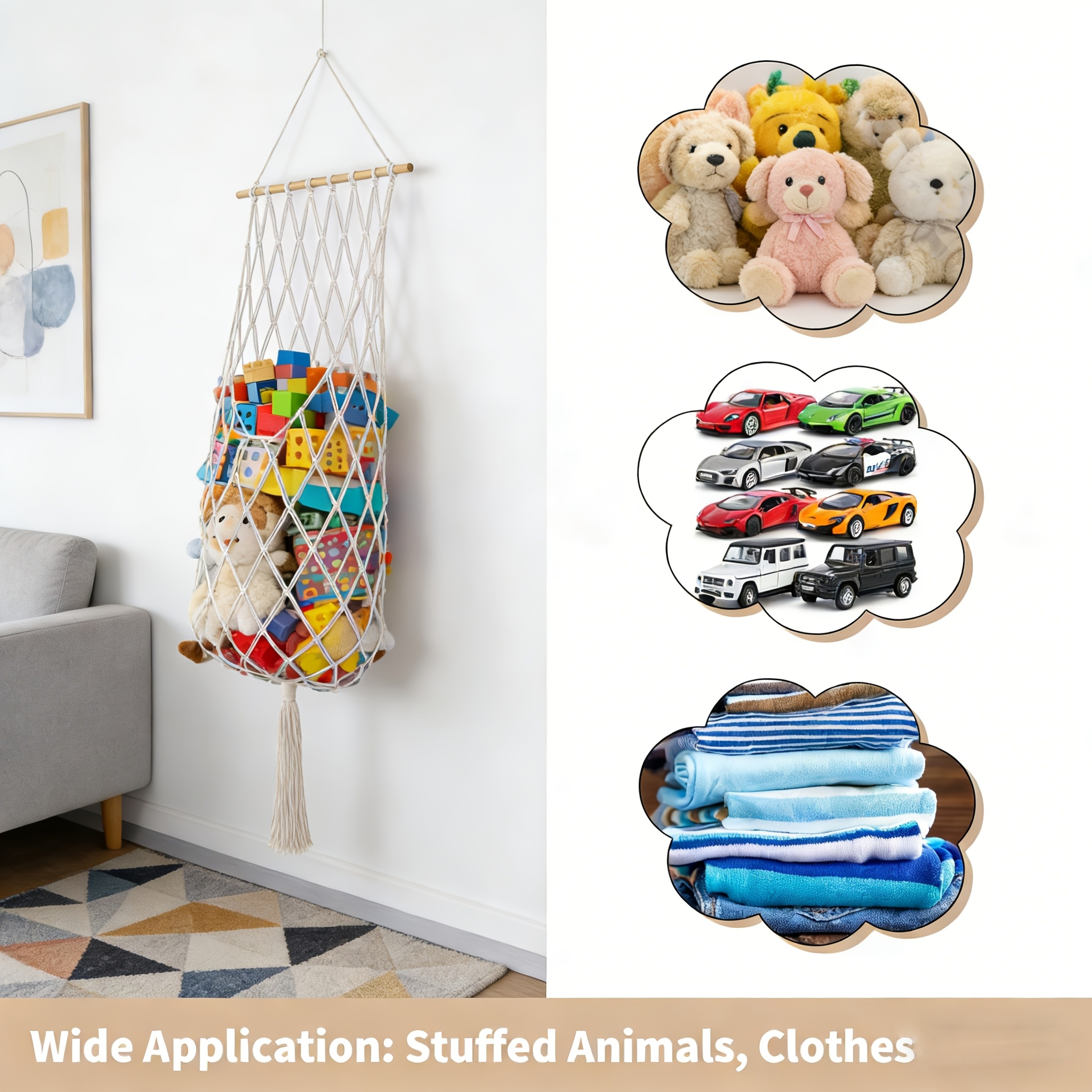 Stuffed Animal Hammock Toy Storage Net Large Plush Toy Organizer for Bedroom & Playroom – view 4