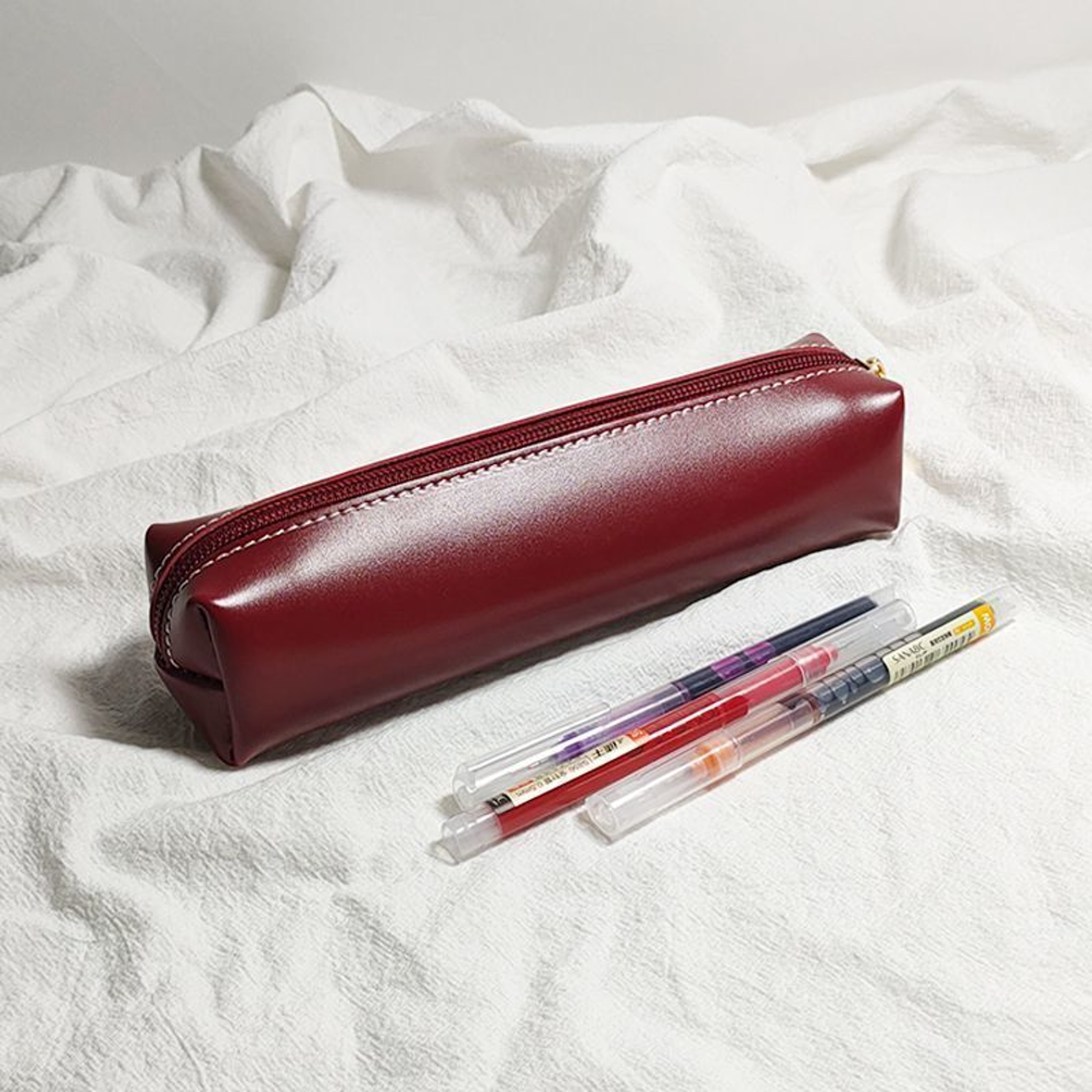 Retro Leather Pencil Case Minimalist Zipper Pen Pouch For School Office Desk Organization 1