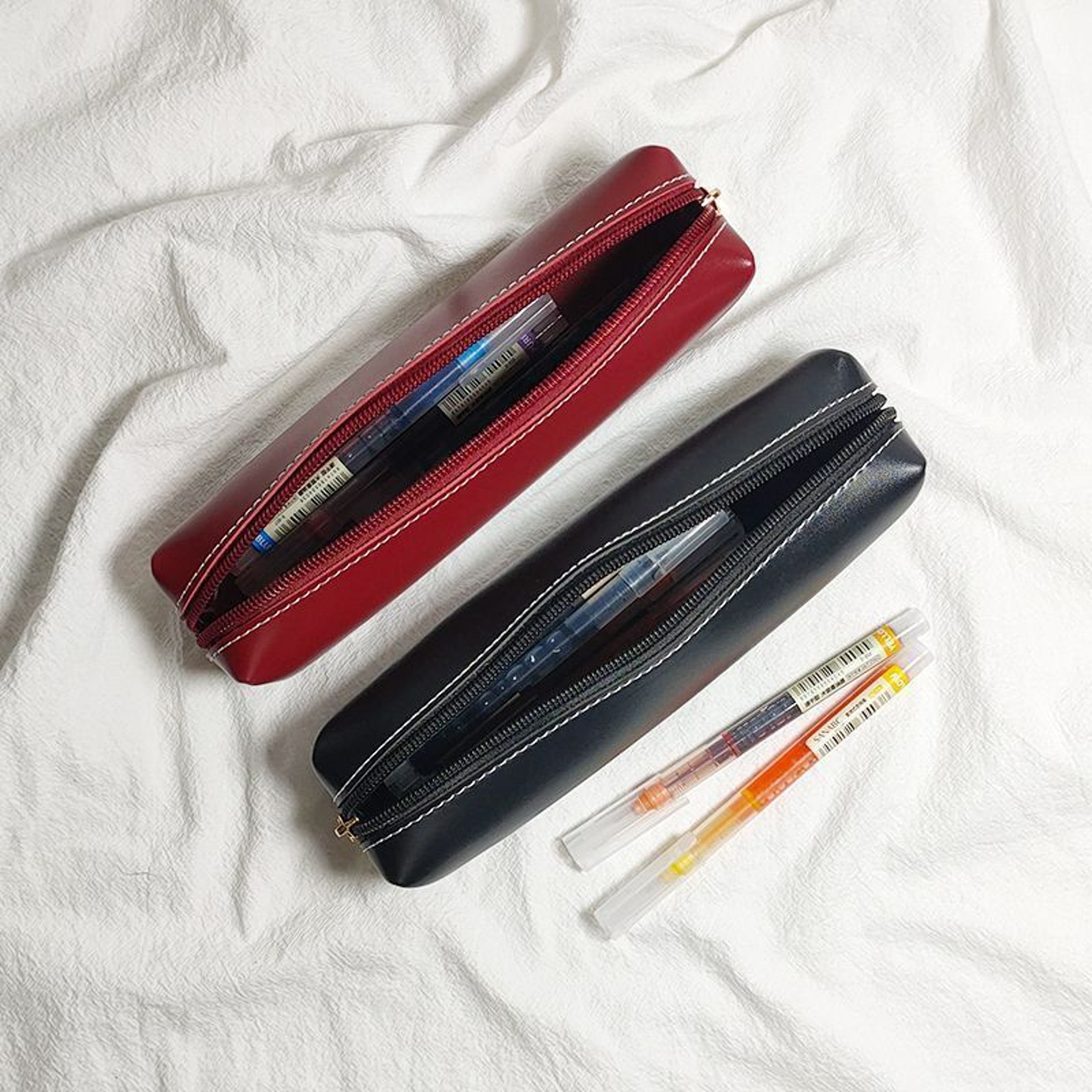 Retro Leather Pencil Case Minimalist Zipper Pen Pouch For School Office Desk Organization 2