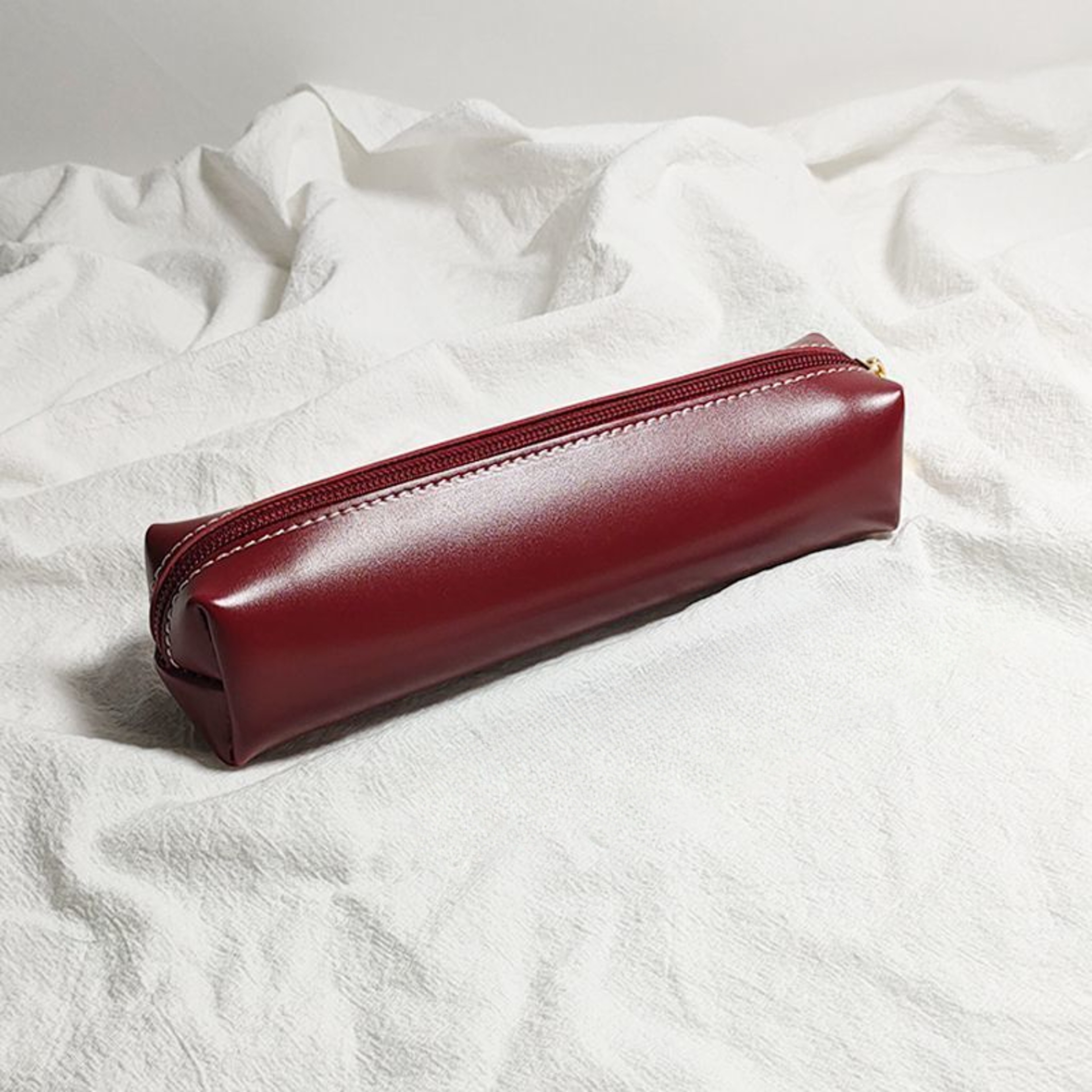 Retro Leather Pencil Case Minimalist Zipper Pen Pouch For School Office Desk Organization 6